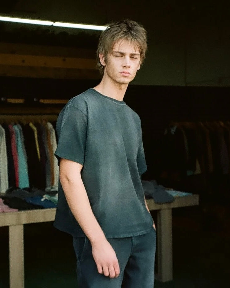 MOOJIMOOJI ムージームージー / OVERSIZE CROP T-SHIRTS AGED オーバーサイズドクロップティーシャツエイジド (BLACK ブラック)
