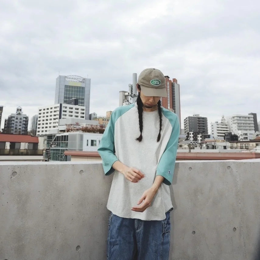 IMPRESTORE インプレストア / ARNOLD RAGLAN SLEEVE T-SHIRT アーノルドラグランスリーブティーシャツ (gray/turquois グレーターコイズ)