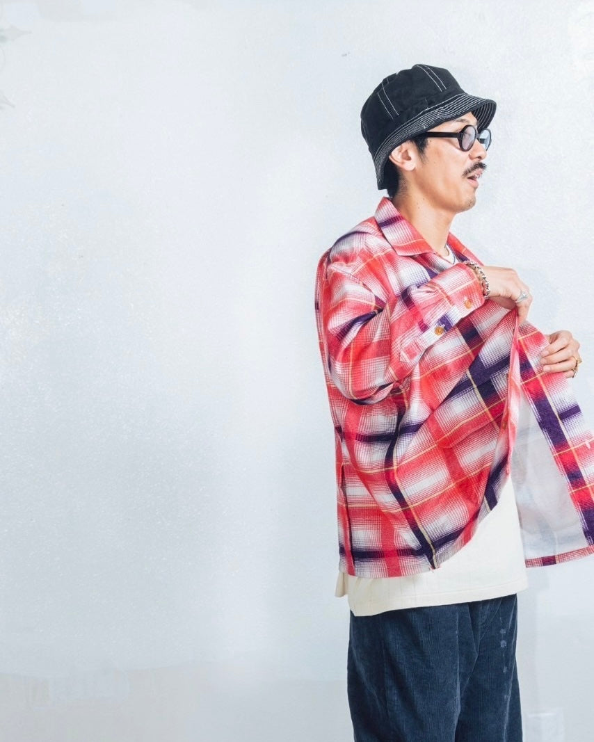 IMPRESTORE インプレストア / J.FOX ジェイフォックス | Printed flannel shirt プリントフランネルシャツ (RED/NAVY  レッドネイビー)