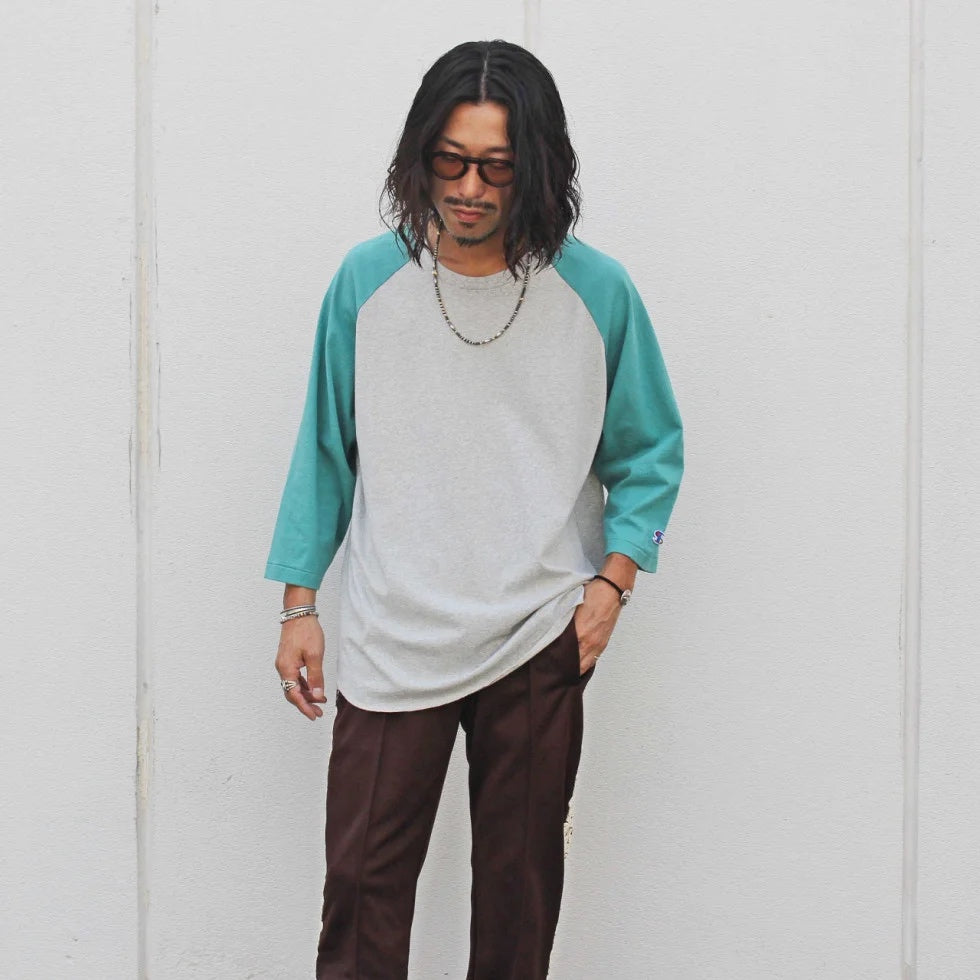 IMPRESTORE インプレストア / ARNOLD RAGLAN SLEEVE T-SHIRT アーノルドラグランスリーブティーシャツ (gray/turquois グレーターコイズ)