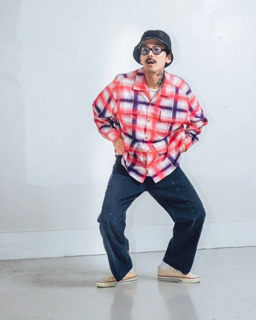 IMPRESTORE インプレストア / J.FOX ジェイフォックス | Printed flannel shirt プリントフランネルシャツ (RED/NAVY  レッドネイビー)