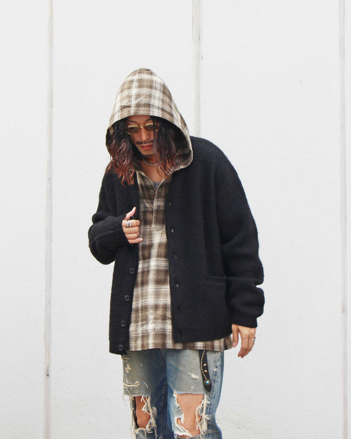 TOWN CRAFT タウンクラフト / mohair shaggy cardigan モヘアカーディガン (BLACK ブラック)