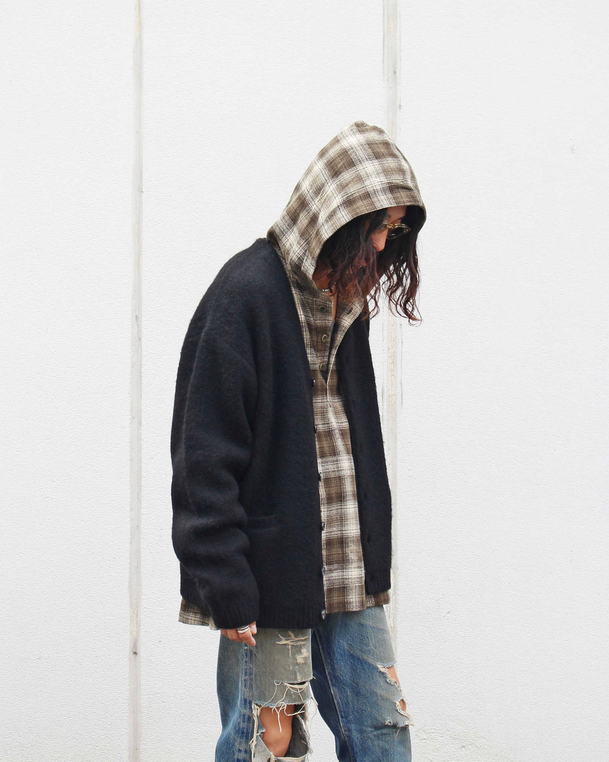 TOWN CRAFT タウンクラフト / mohair shaggy cardigan モヘアカーディガン (BLACK ブラック)