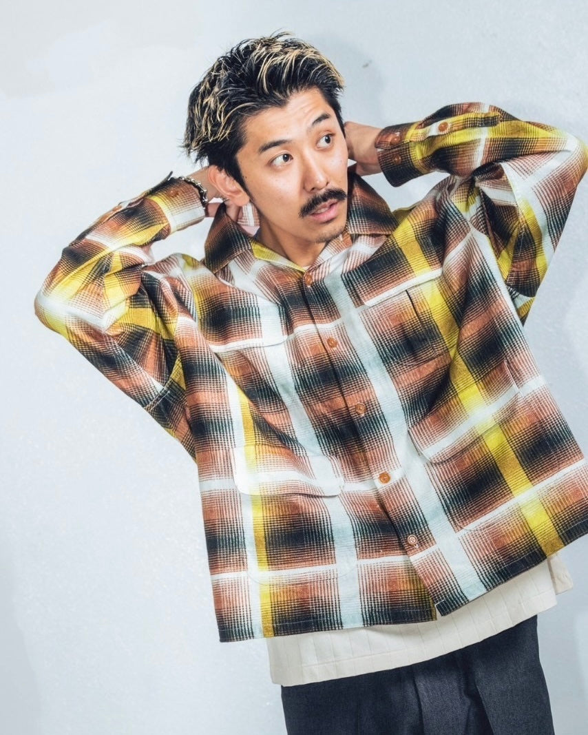 IMPRESTORE インプレストア / J.FOX ジェイフォックス | Printed flannel shirt プリントフランネルシャツ (BROWN/YELLOW ブラウンイエロー)