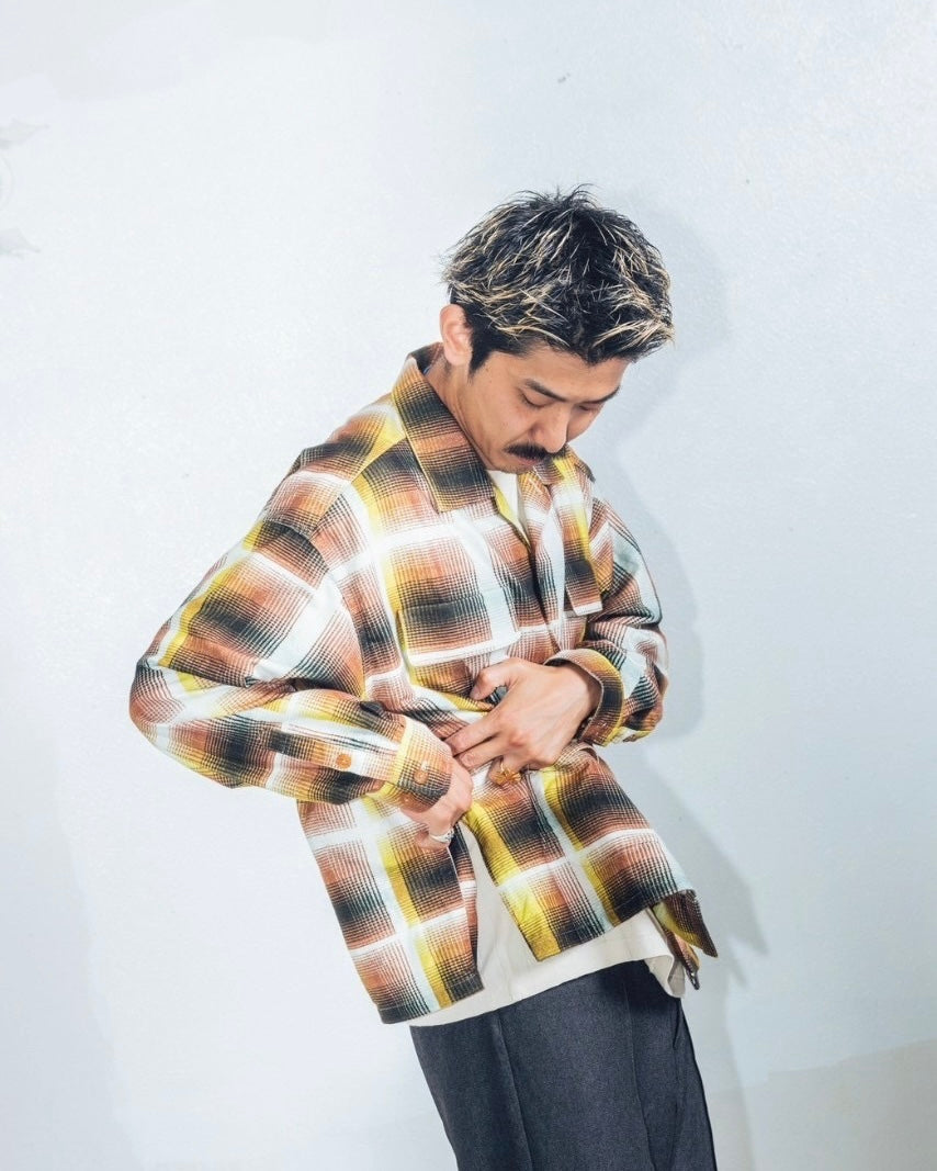 IMPRESTORE インプレストア / J.FOX ジェイフォックス | Printed flannel shirt プリントフランネルシャツ (BROWN/YELLOW ブラウンイエロー)