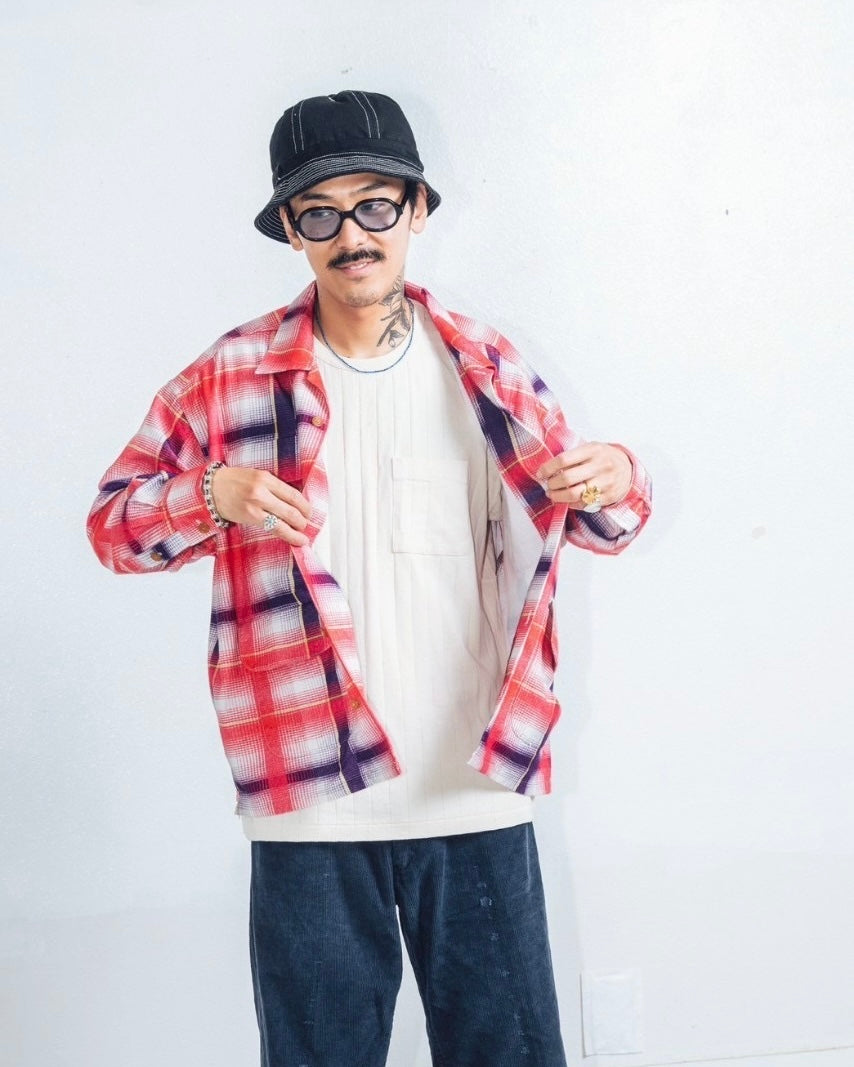 IMPRESTORE インプレストア / J.FOX ジェイフォックス | Printed flannel shirt プリントフランネルシャツ (RED/NAVY  レッドネイビー)
