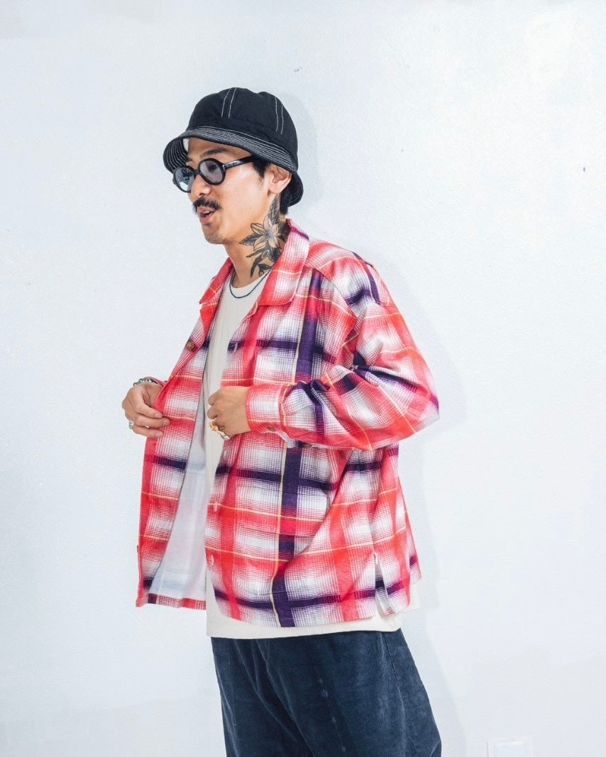 IMPRESTORE インプレストア / J.FOX ジェイフォックス | Printed flannel shirt プリントフランネルシャツ (RED/NAVY  レッドネイビー)