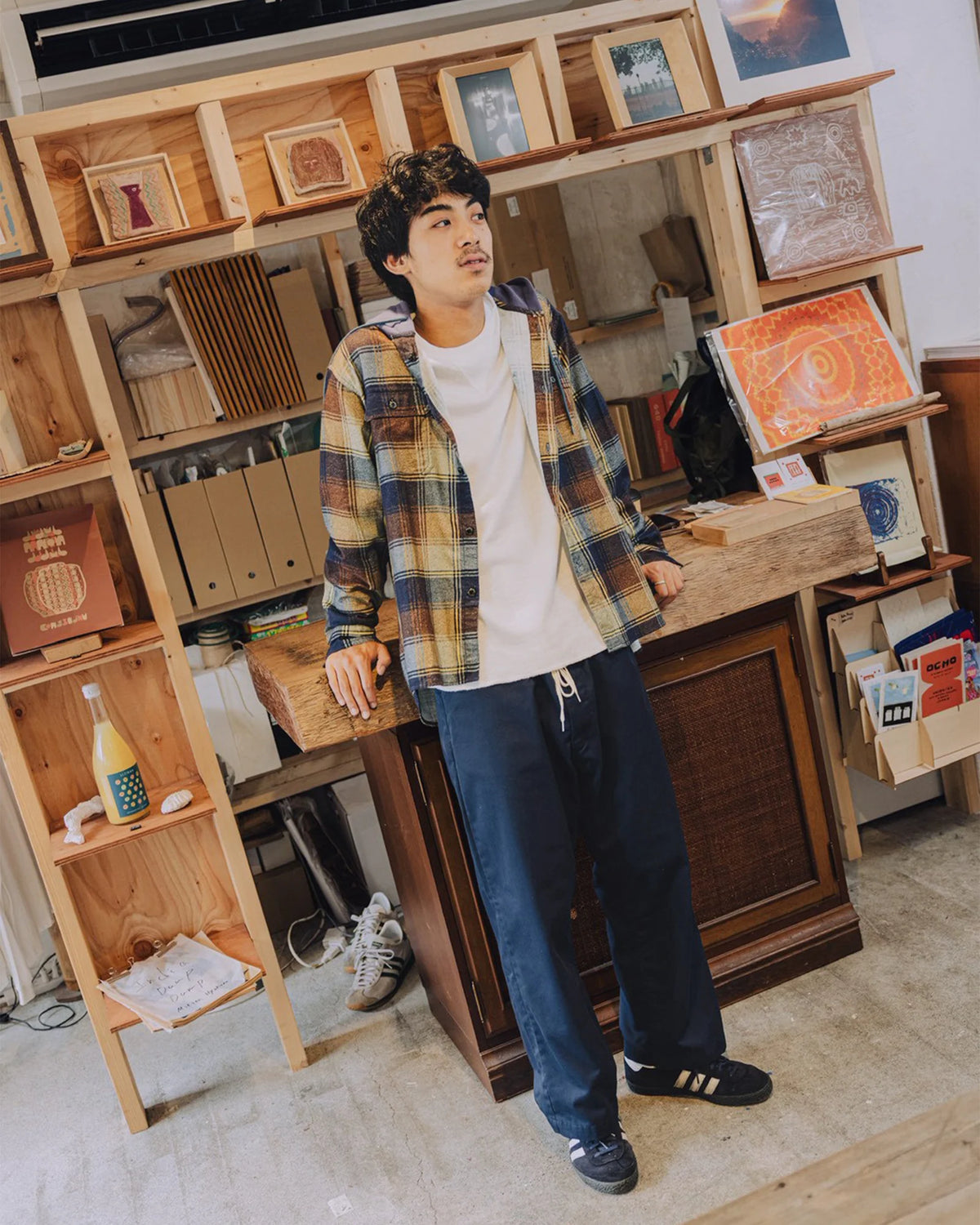 IMPRESTORE インプレストア / Springsteen | Flannel Hooded Shirt フランネルフードシャツ (BROWN×NAVY ブラウンネイビー)