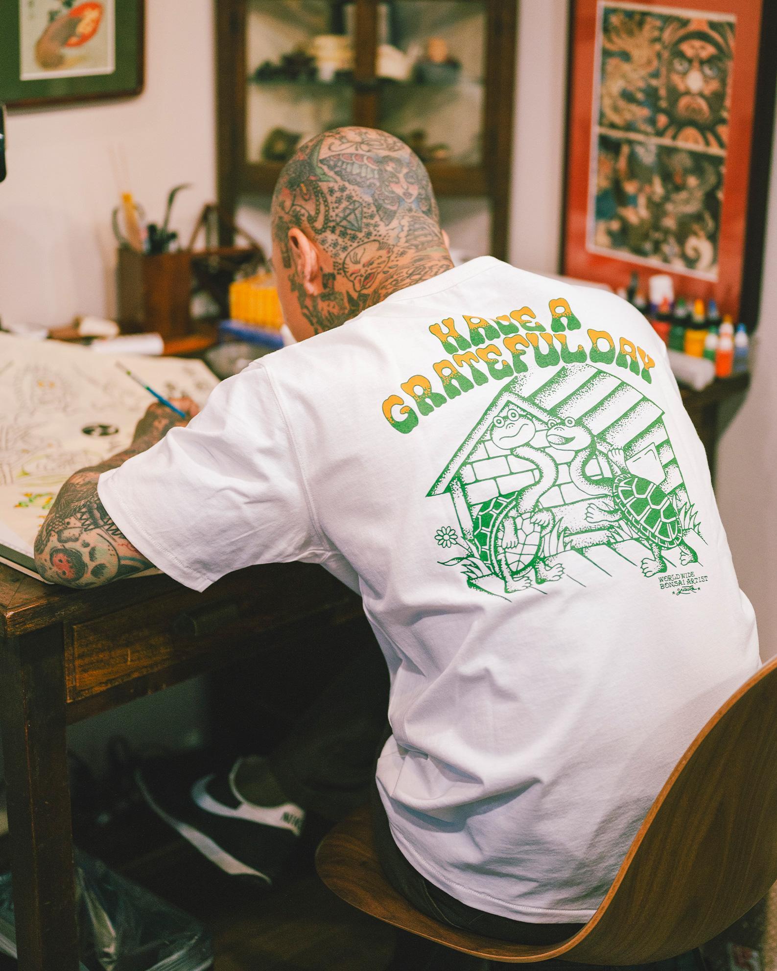 HAVE A GRATEFUL DAY ハブアグレイトフルデイ / YH×HGD T-SHIRT -TERRAPIN テラピン (WHITE ホワイト)