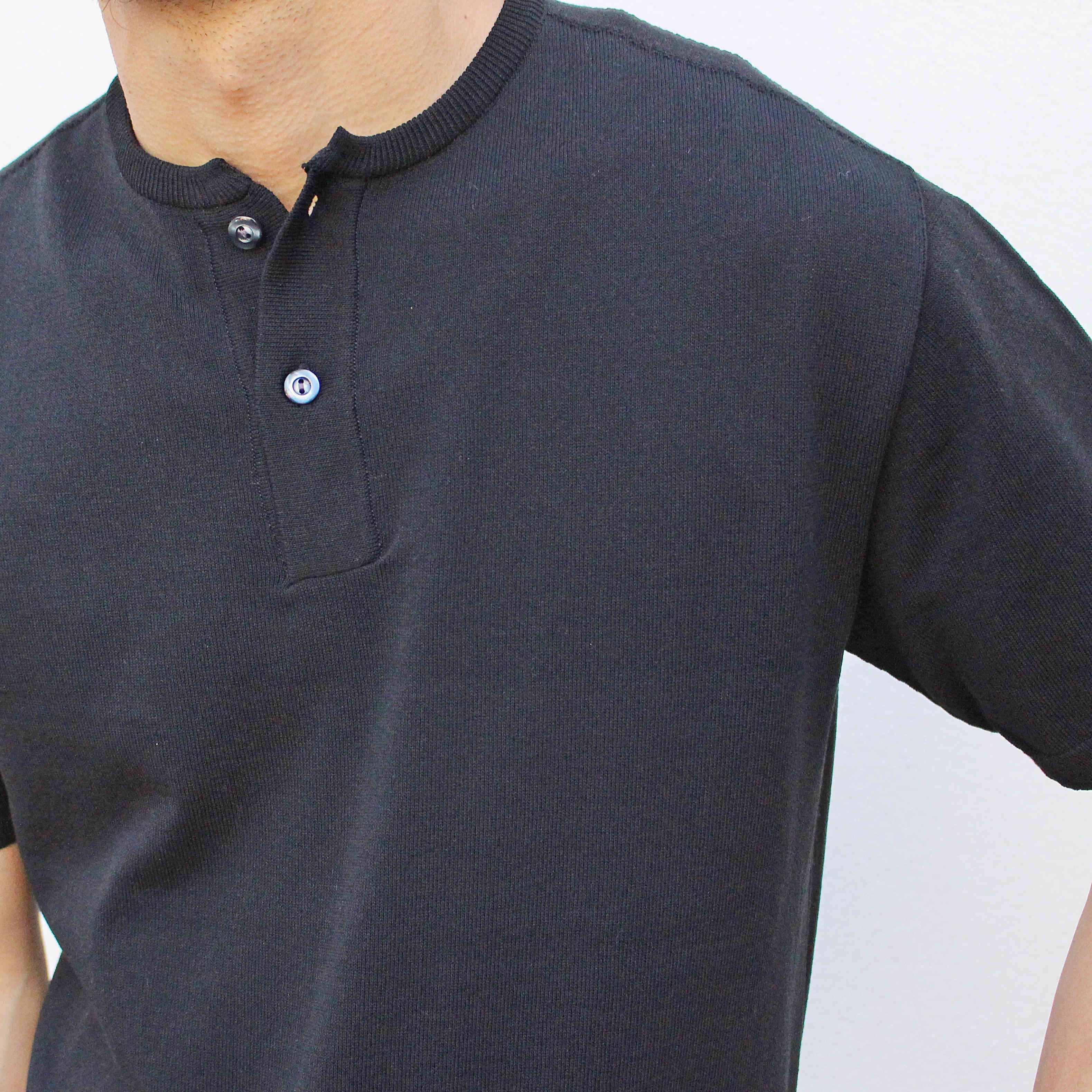 soglia ソリア / COTTON FIT Seamless Henley neck knit T-shirt (BLACK ブラック)
