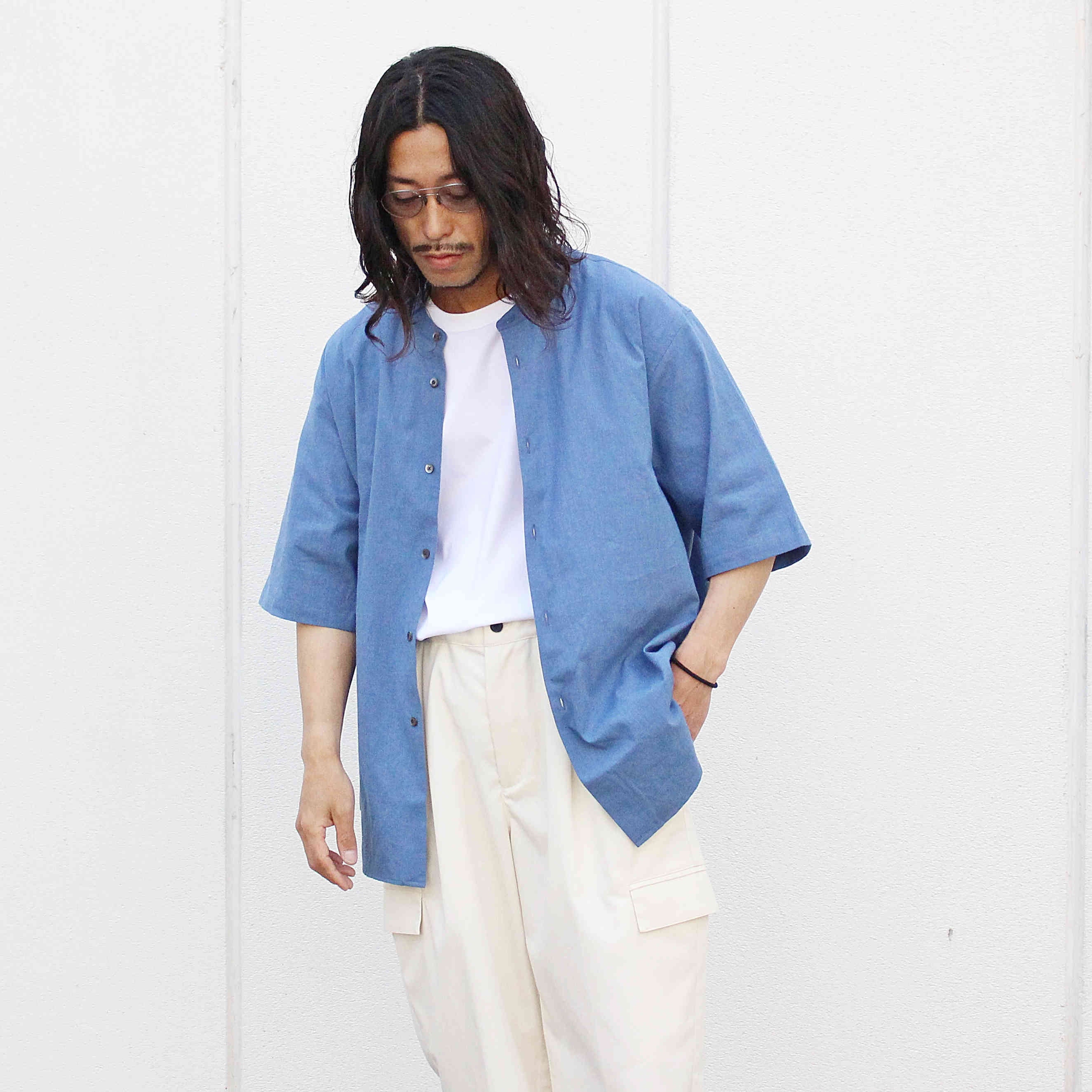 LAMOND ラモンド / BAND COLLAR CHAMBRAY SHIRTS バンドカラーシャンブレーシャツ (BLUE ブルー）