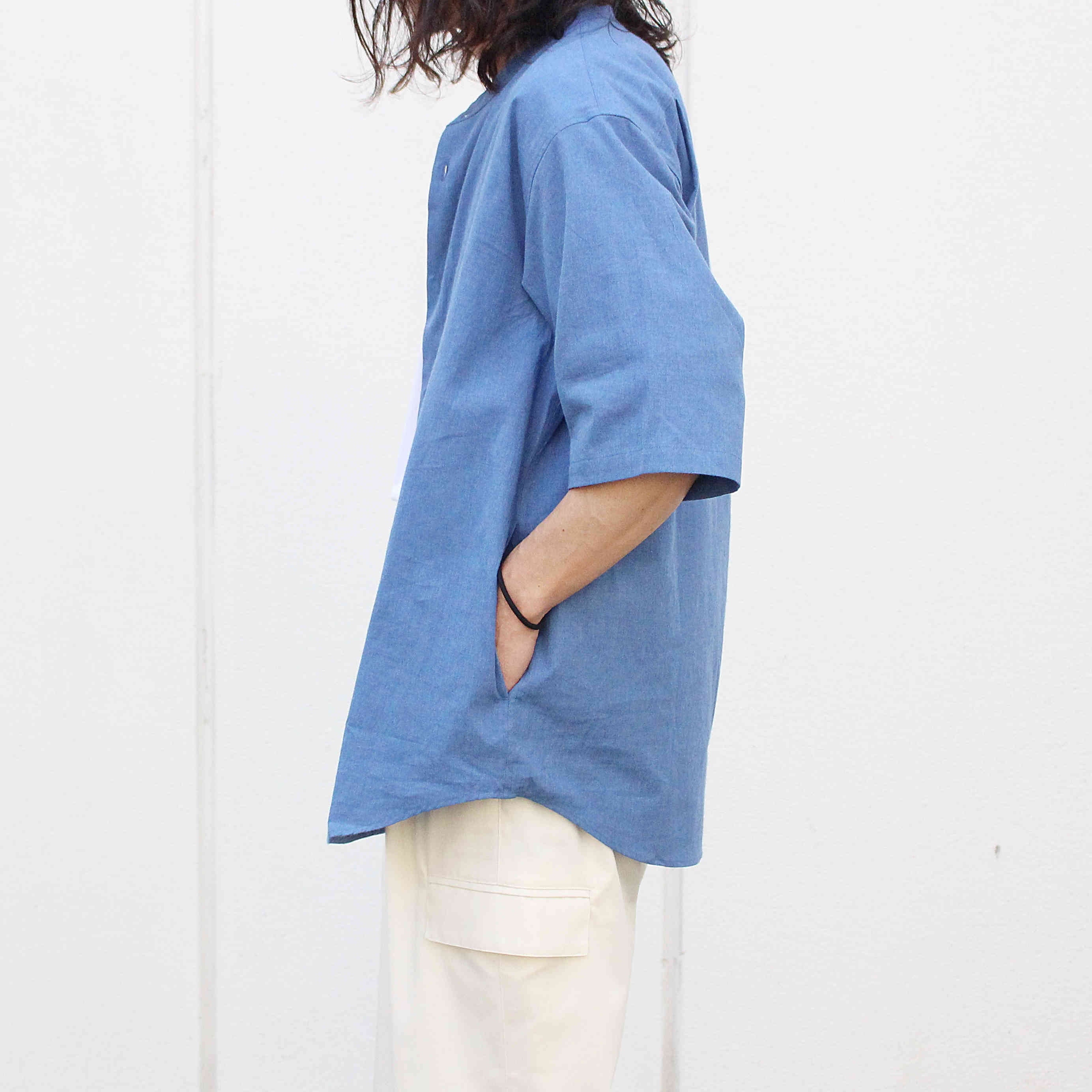 LAMOND ラモンド / BAND COLLAR CHAMBRAY SHIRTS バンドカラーシャンブレーシャツ (BLUE ブルー）