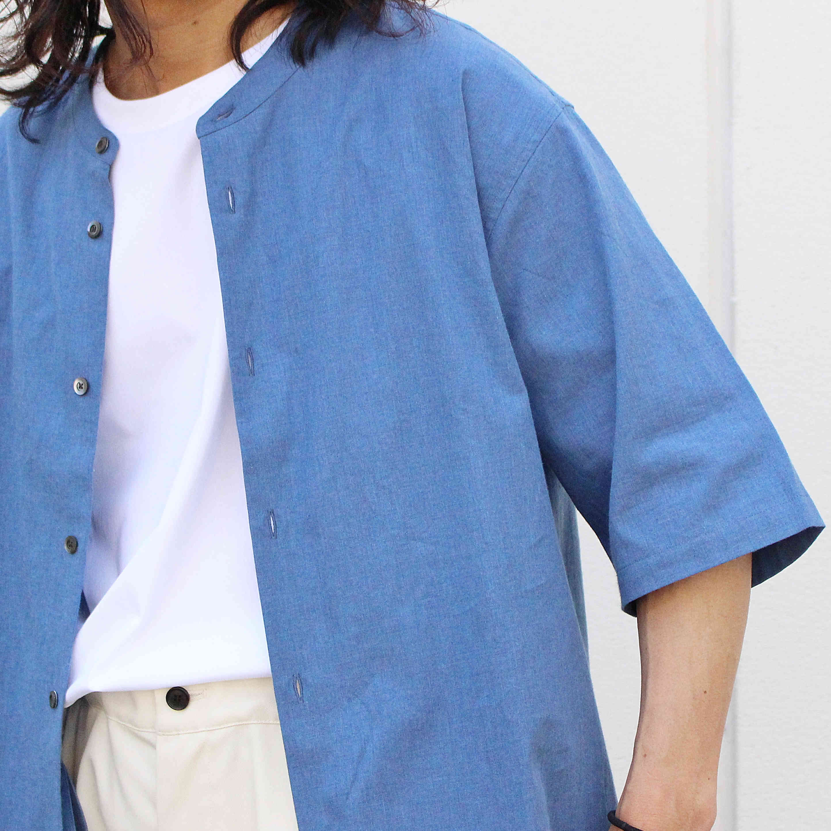 LAMOND ラモンド / BAND COLLAR CHAMBRAY SHIRTS バンドカラーシャンブレーシャツ (BLUE ブルー）