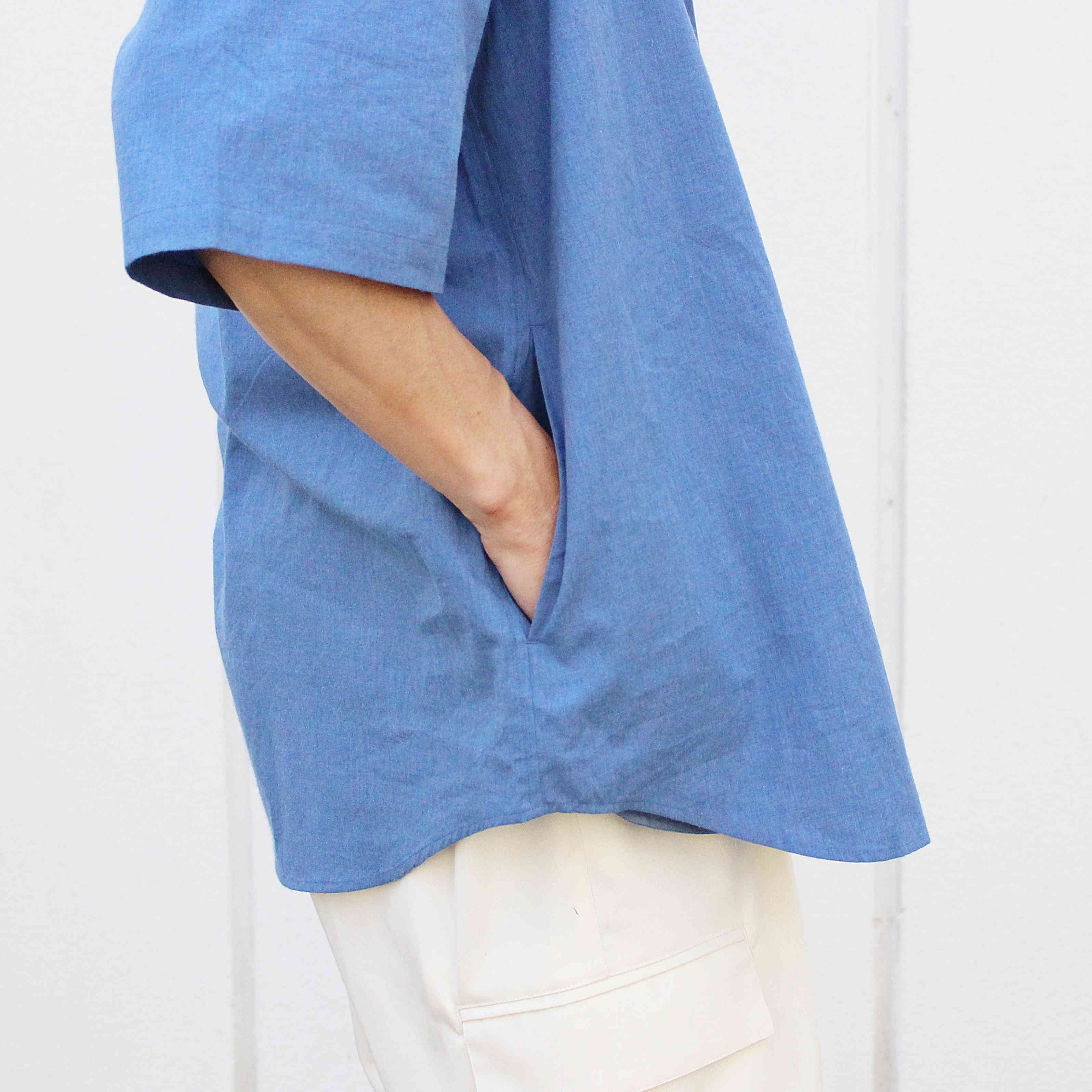 LAMOND ラモンド / BAND COLLAR CHAMBRAY SHIRTS バンドカラーシャンブレーシャツ (BLUE ブルー）