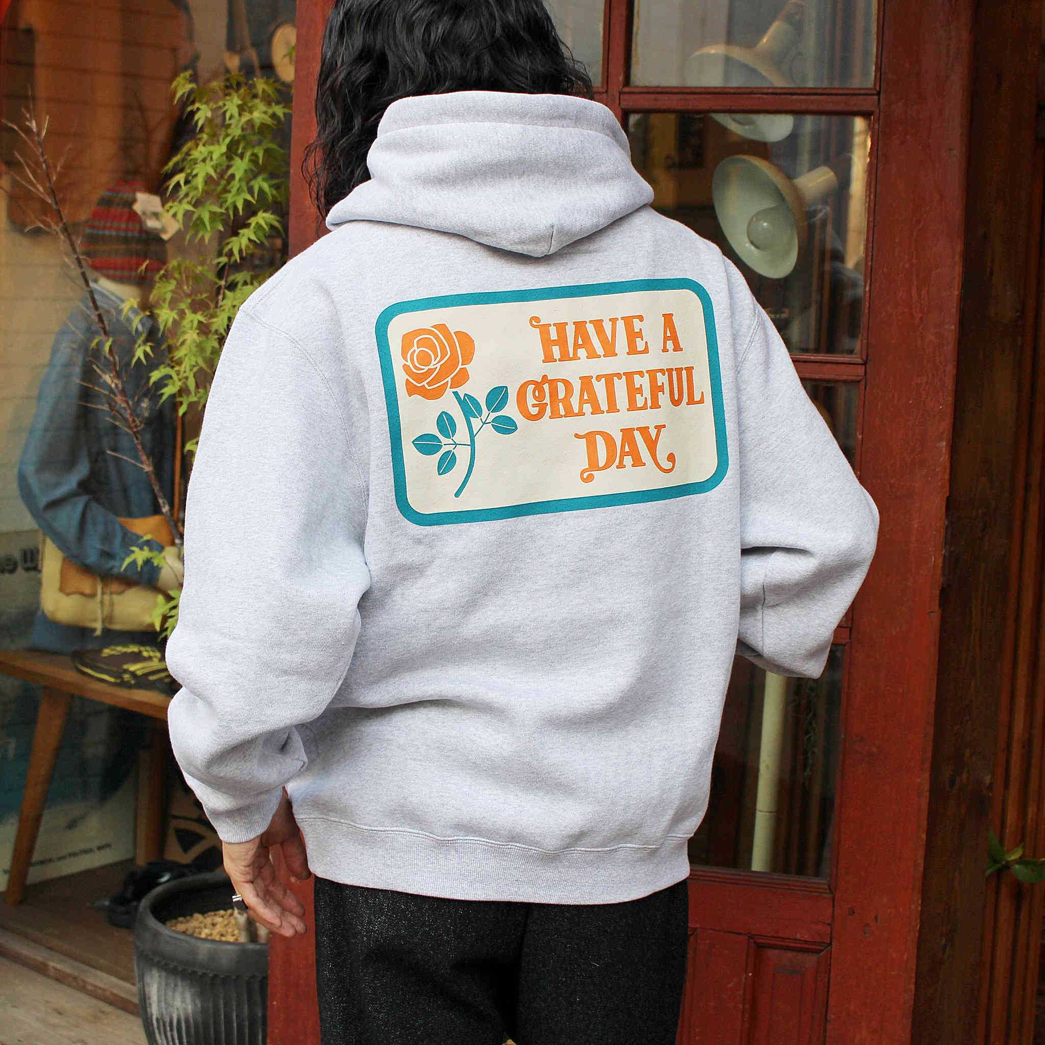 HAVE A GRATEFUL DAY ハブアグレイトフルデイ / HOODIE SWEATSHIRT -BOX LOGO フーディースウェットシャツボックスロゴ (GRAY グレー)