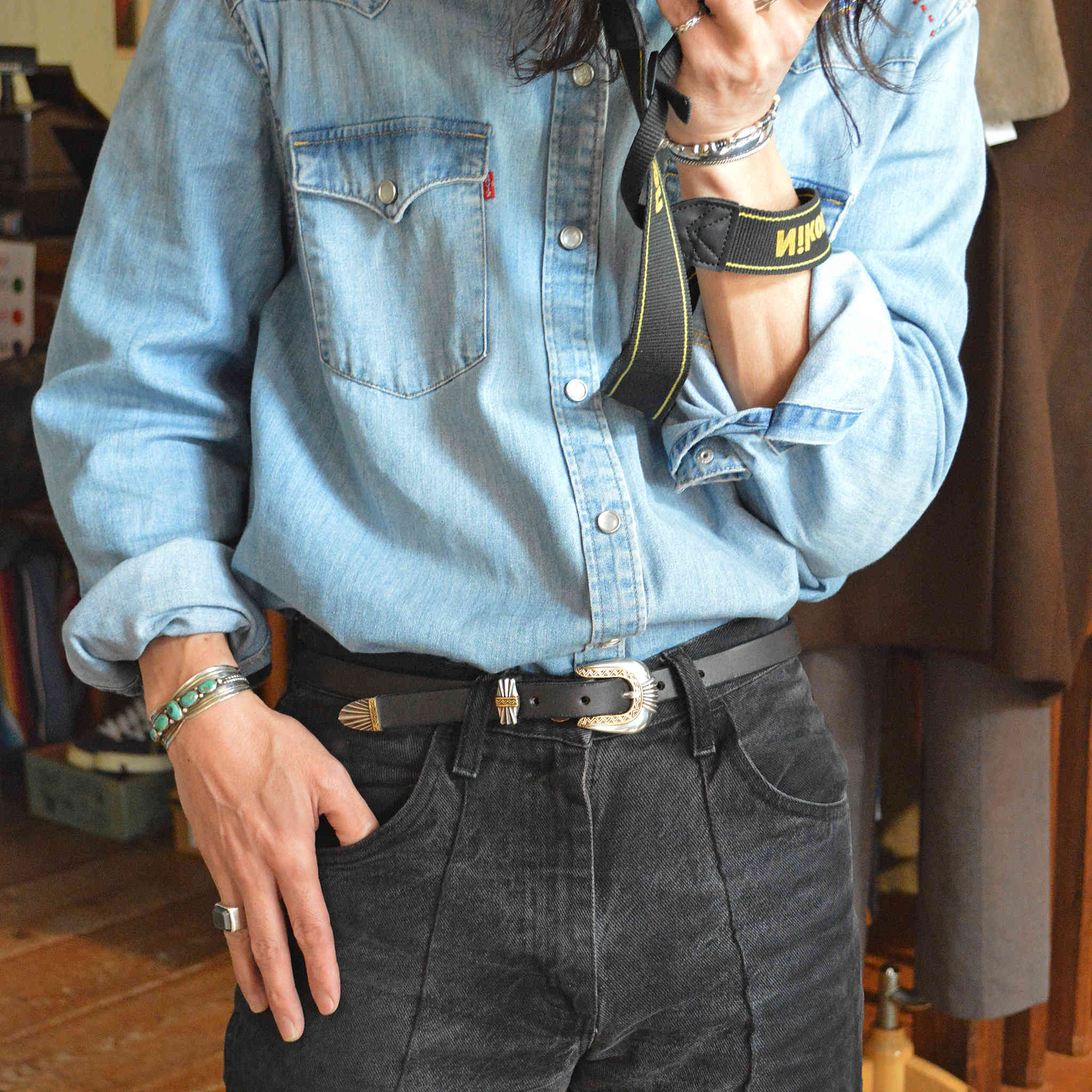 MOON SHINE LEATHER ムーンシャインレザー / DEL RIO BUCKLE BELT デルリオバックルベルト (BLACK ブラック)