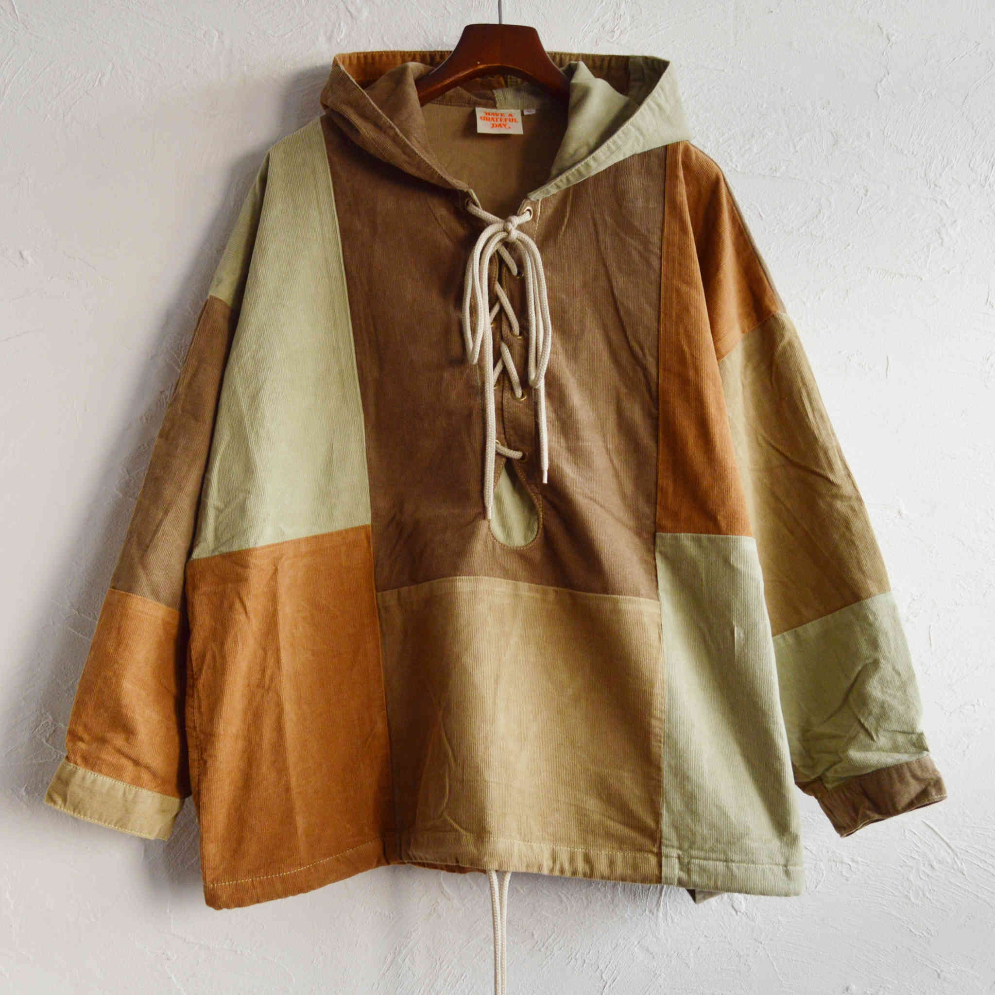 HAVE A GRATEFUL DAY ハブアグレイトフルデイ / LACE UP HOODIE レースアップフーディー (BROWN ブラウン)