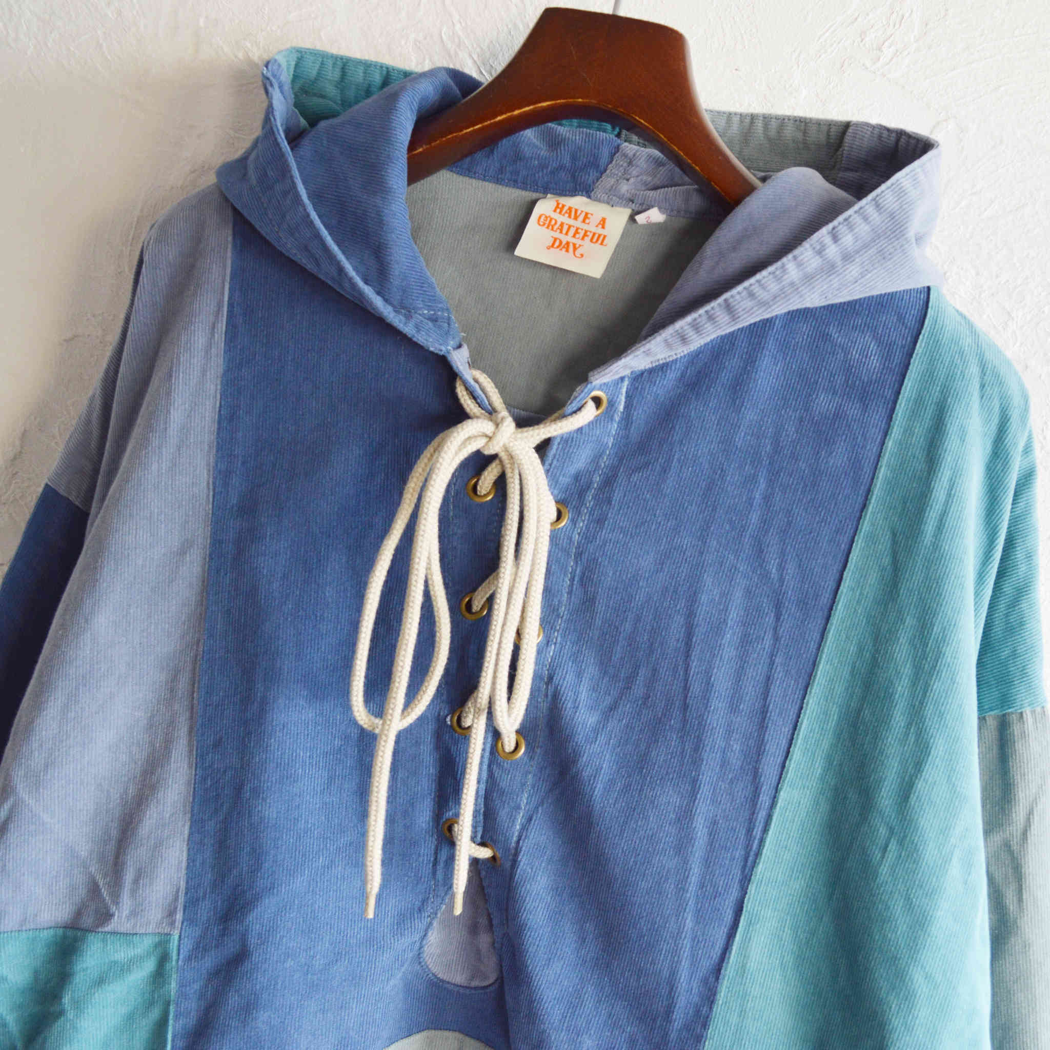 HAVE A GRATEFUL DAY ハブアグレイトフルデイ / LACE UP HOODIE レースアップフーディー (NAVY ネイビー)