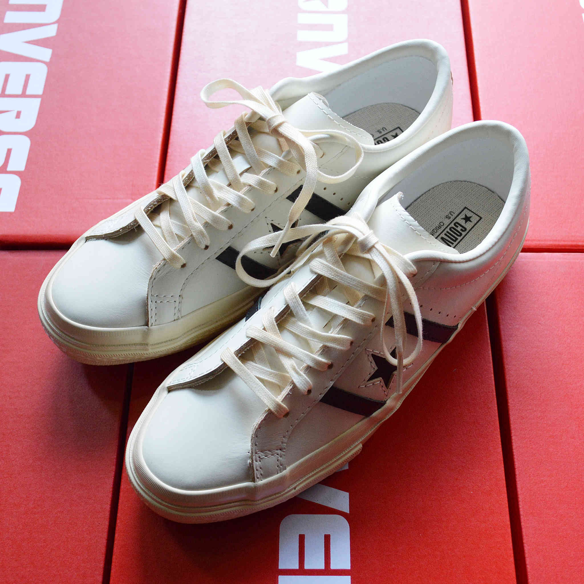 CONVERSE コンバース / STAR&BARS US LEATHER スターアンドバーズユーエスレザー (WHITE / BLACK ホワイトブラック)