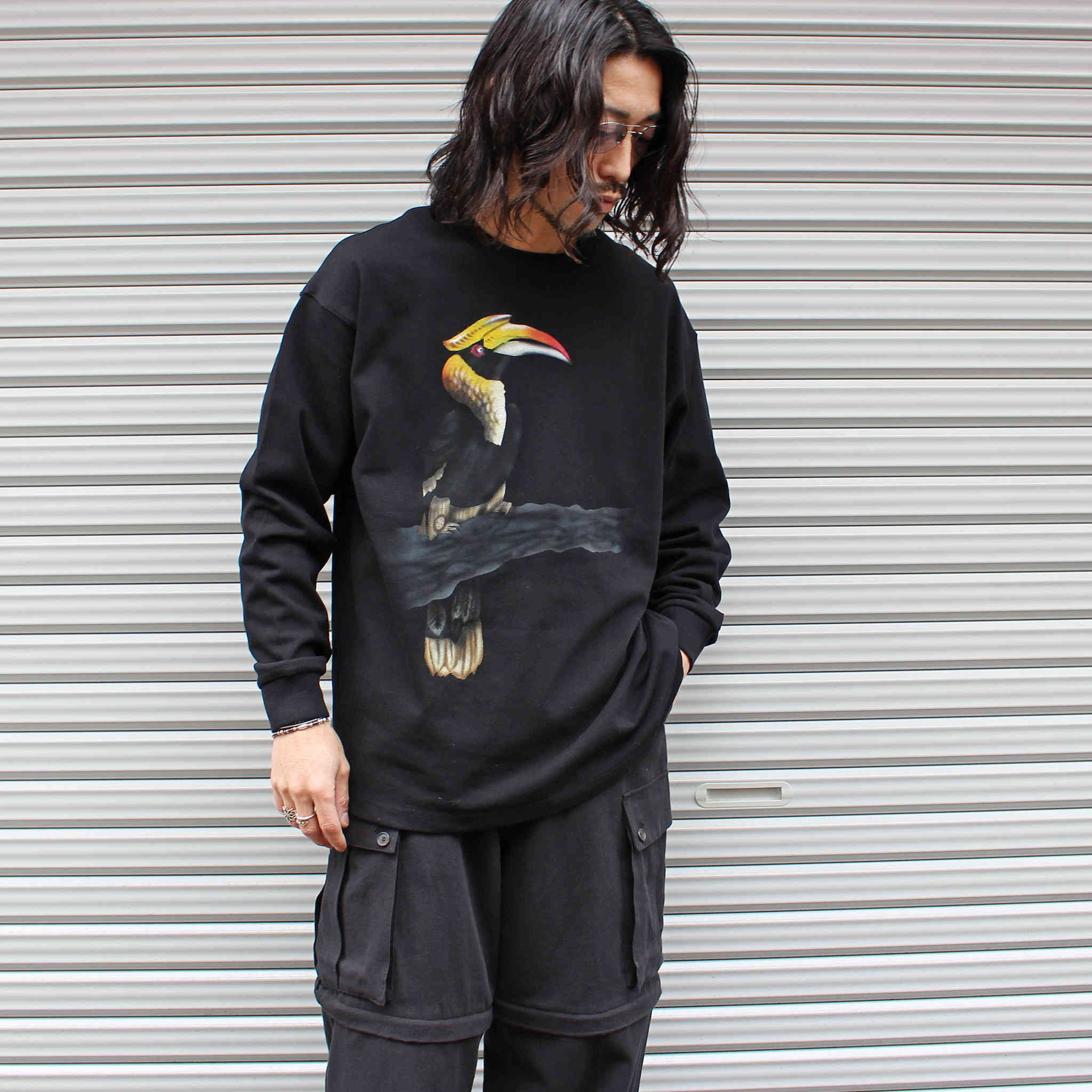 Nasmgwam. ナスングワム / GRATE INDIAN HORNBILL LS TEE グレートインディアンホーンビルロンティー (BLACK ブラック)