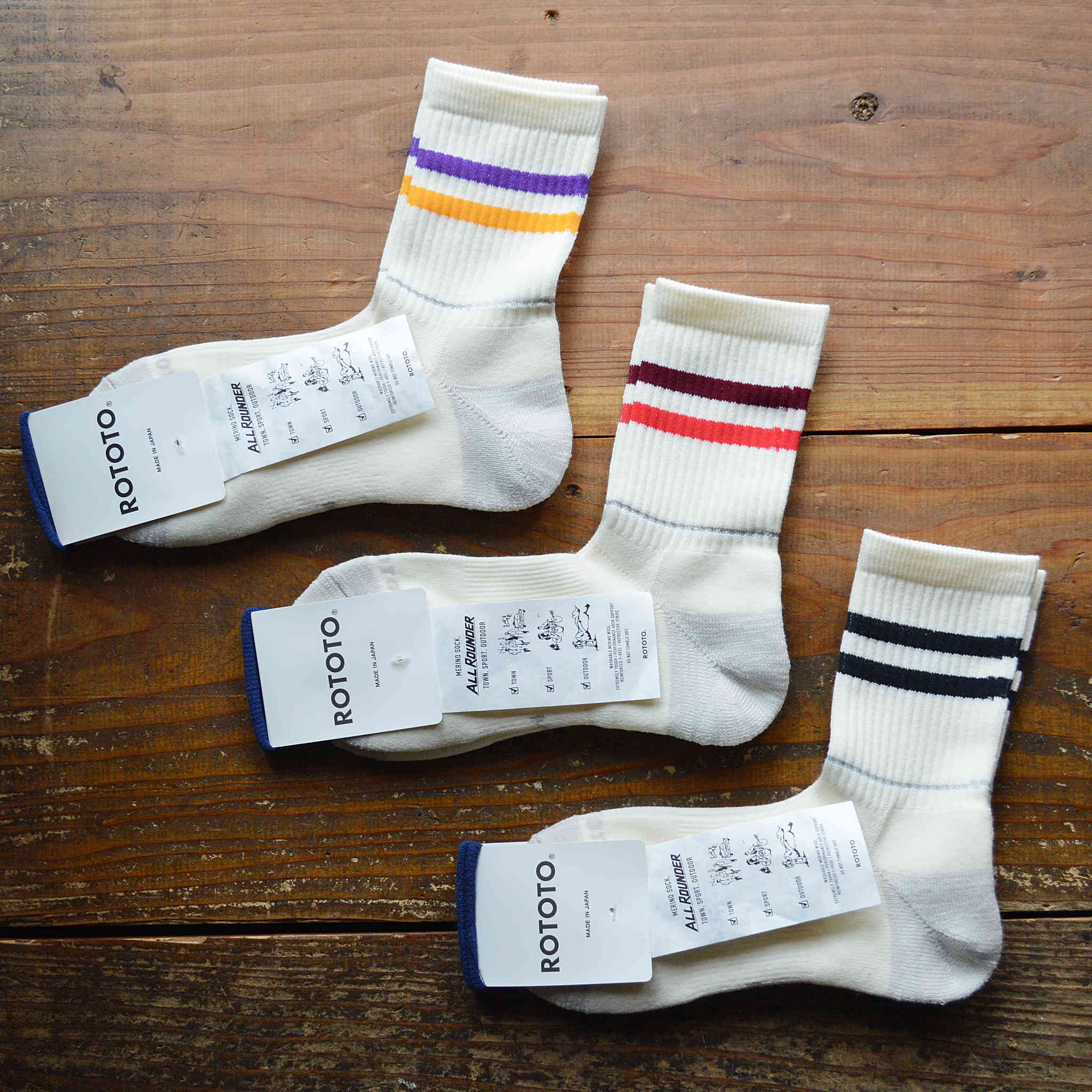 ROTOTO ロトト / ALLROUNDER ”2 STRIPE MERINO CREW SOCKS ” オールラウンダーツーストライプメリノクルーソックス