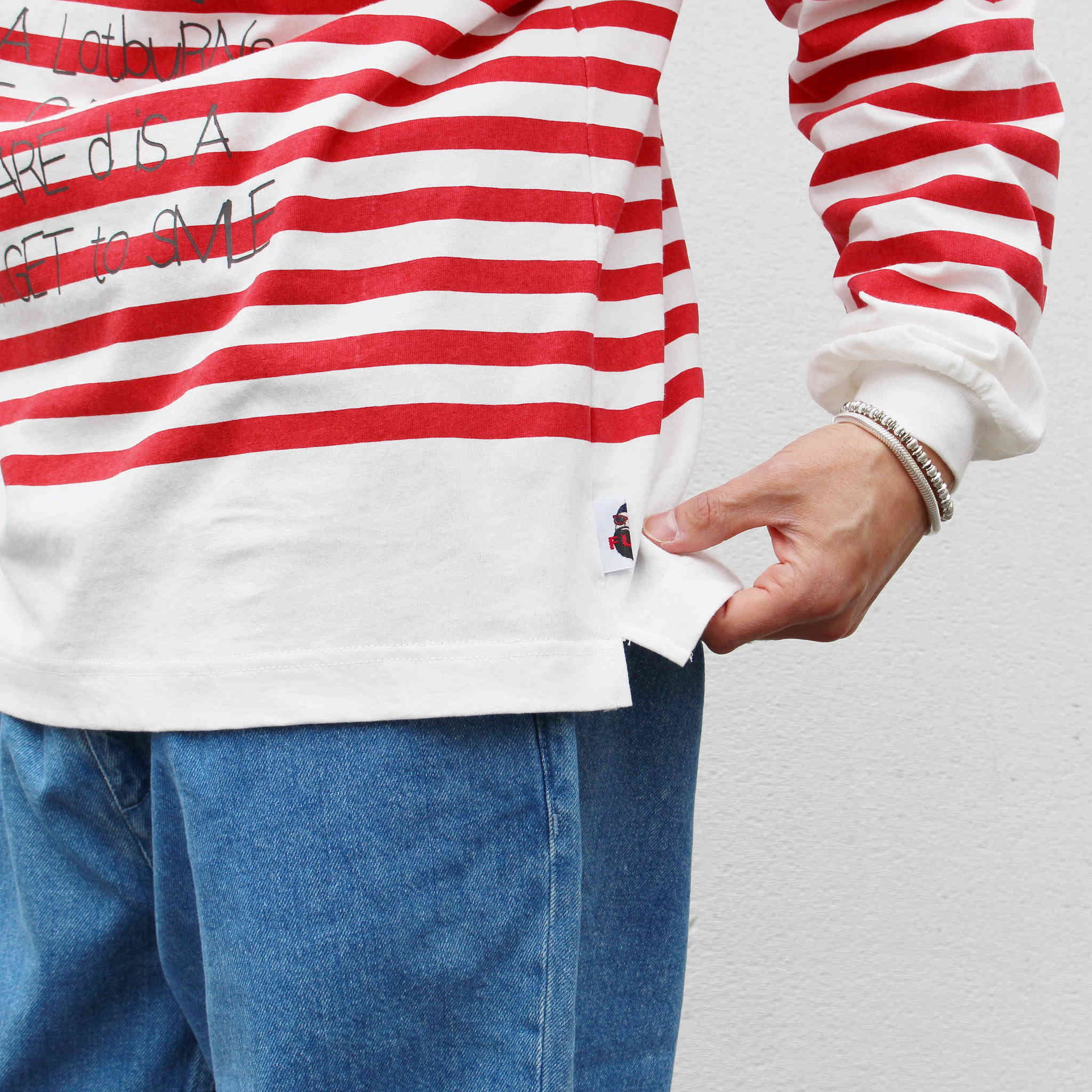 FUN for modemdesign モデムデザイン / Border print long sleeve Tee ボーダープリントロングスリーブティー (WHITE×RED ホワイトレッド)