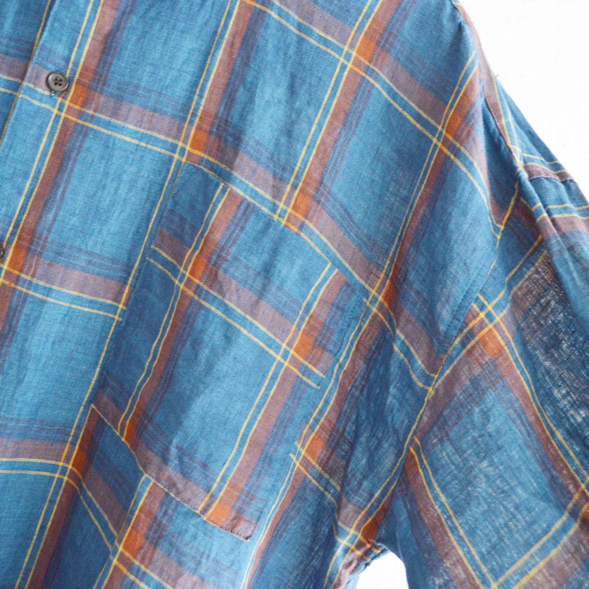 modemdesign モデムデザイン / Linen check shirts リネンチェックシャツ (BLUE ブルー)