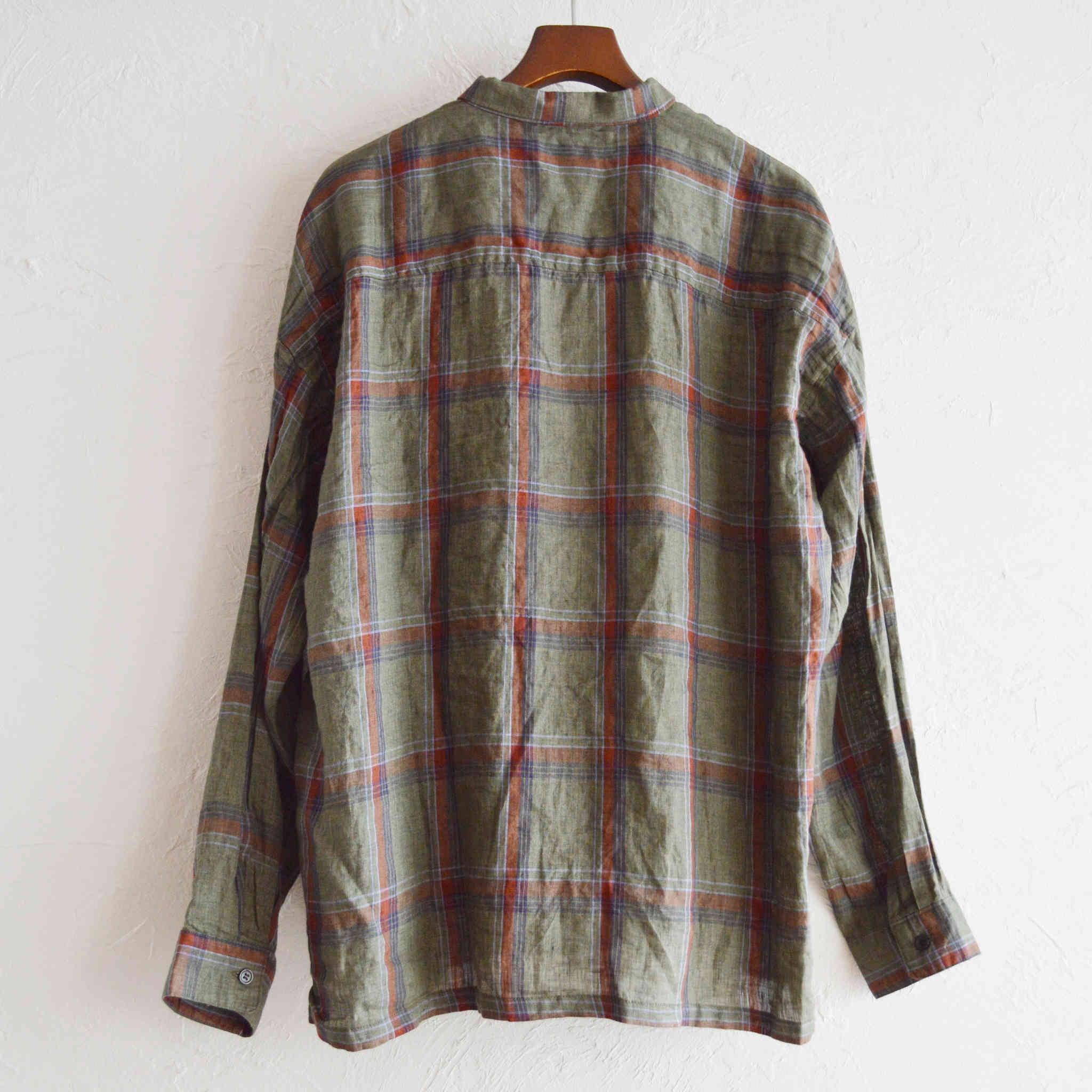 modemdesign モデムデザイン / Linen check shirts リネンチェックシャツ (KHAKI カーキ)