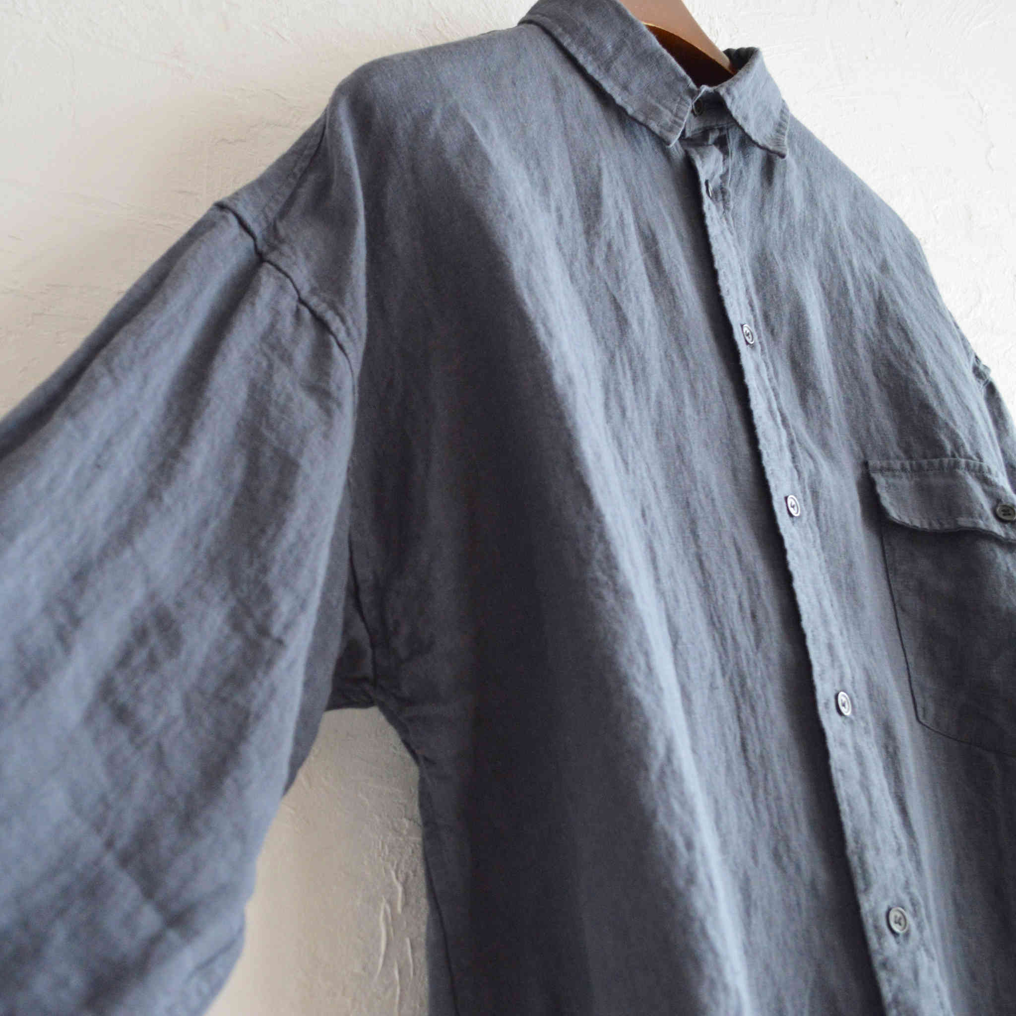 modemdesign モデムデザイン / Linen Mix Wide Shirts リネンミックスワイドシャツ (INK BLACK インクブラック)