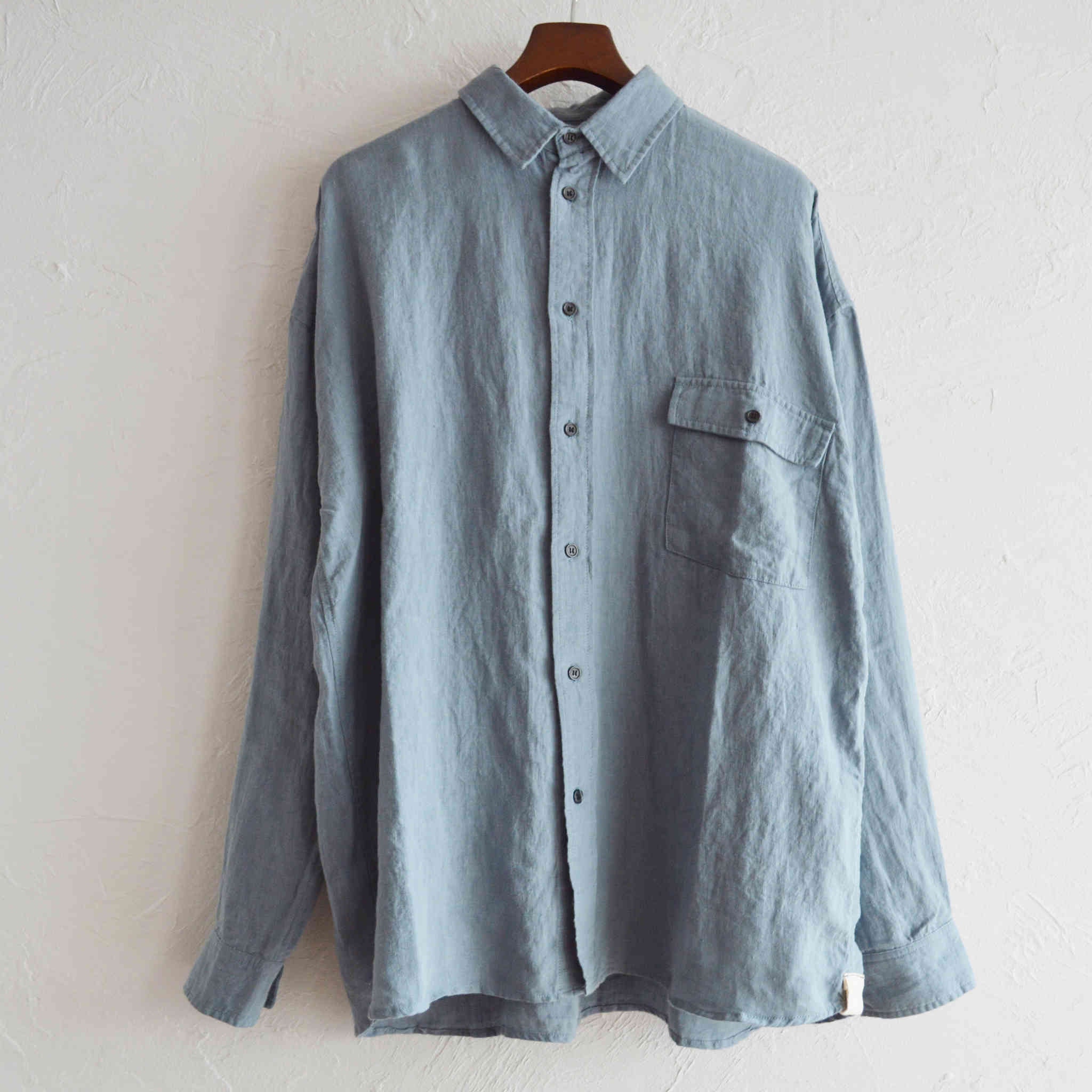 modemdesign モデムデザイン / Linen Mix Wide Shirts リネンミックスワイドシャツ (BLUE ブルー)