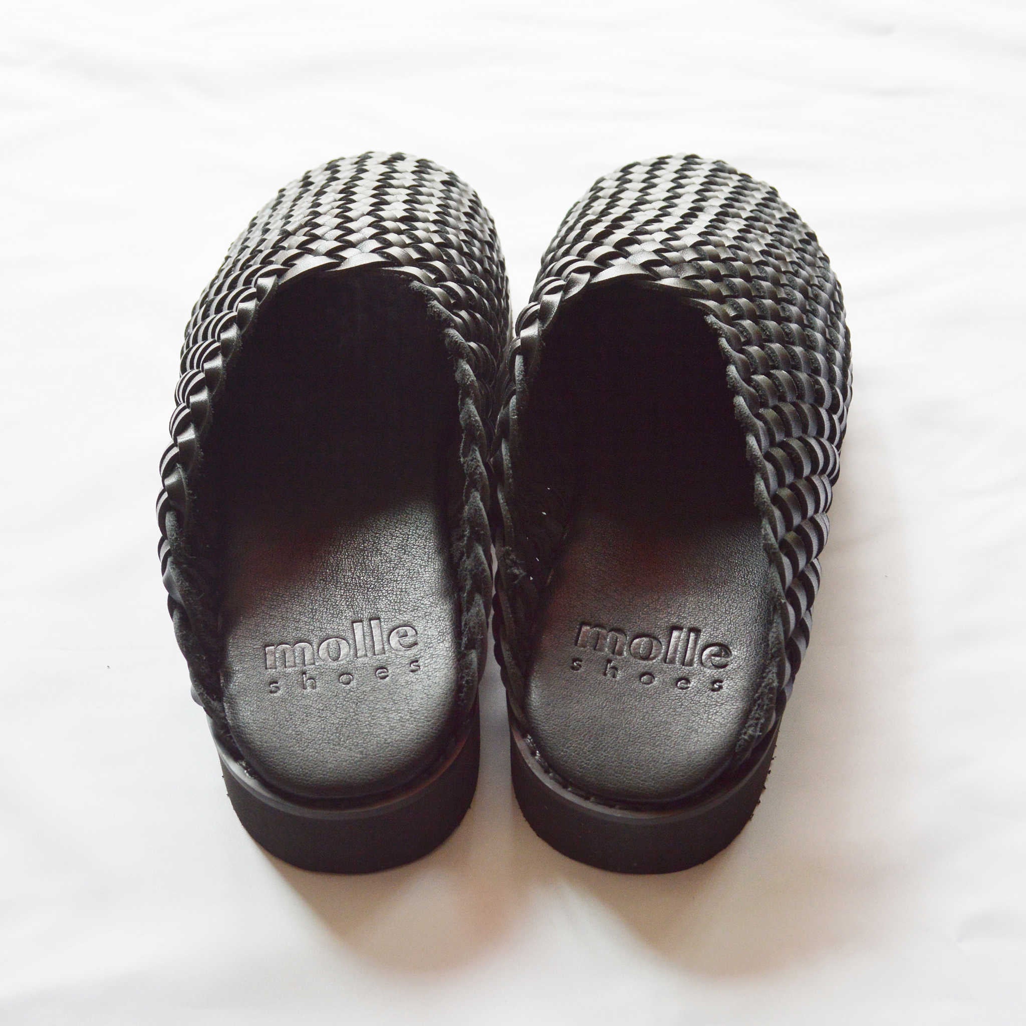 molle shoes モールシューズ / WOVEN LEATHER CROG ウーブンレザークロッグ (BLACK ブラック)
