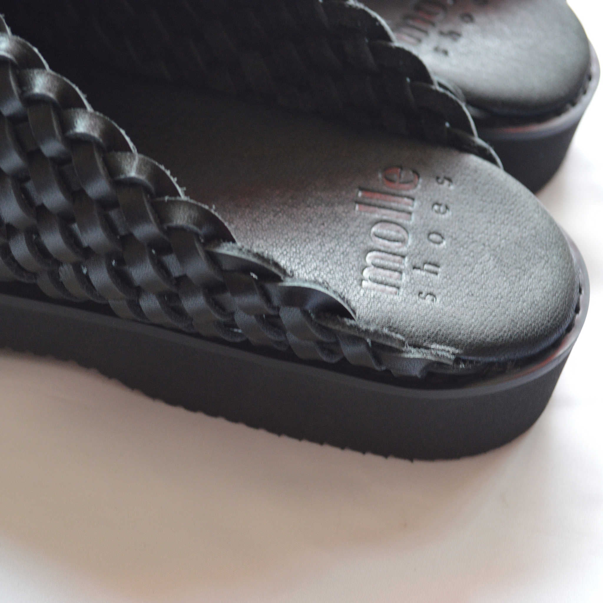 molle shoes モールシューズ / WOVEN LEATHER CROG ウーブンレザークロッグ (BLACK ブラック)