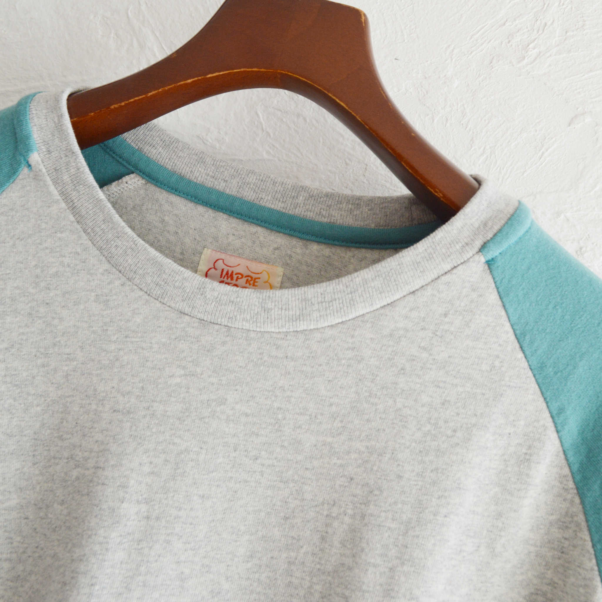 IMPRESTORE インプレストア / ARNOLD RAGLAN SLEEVE T-SHIRT アーノルドラグランスリーブティーシャツ (gray/turquois グレーターコイズ)