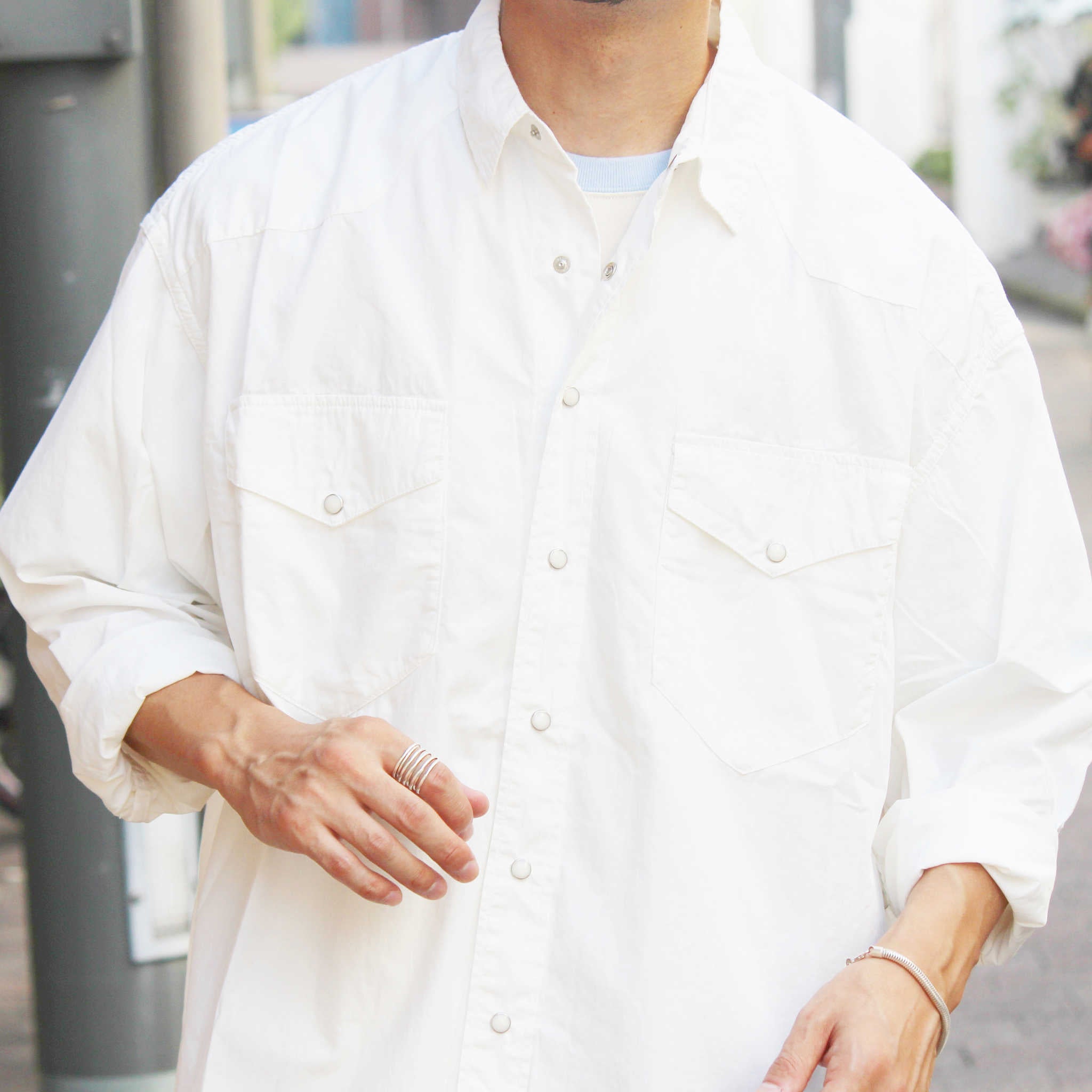 IMPRESTORE インプレストア / Dwayne | Basket Westren Shirts ドウェインバスケットウエスタンシャツ (WHITE ホワイト)