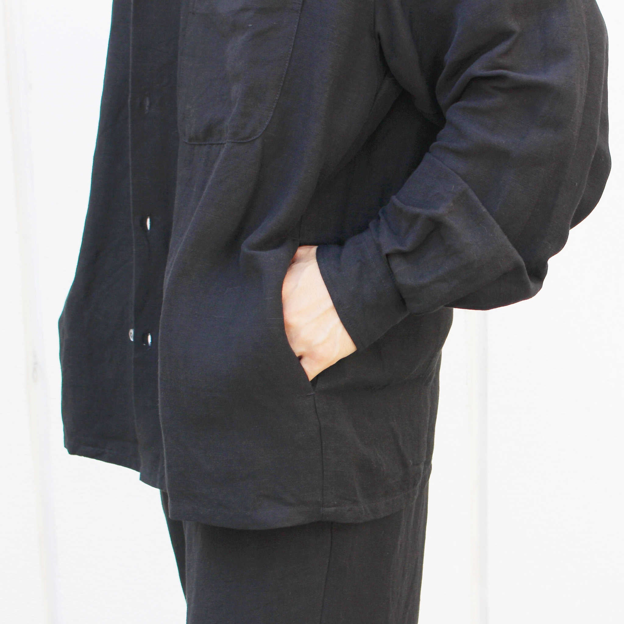 LAMOND ラモンド / OPEN COLLAR LINEN SHIRT オープンカラーリネンシャツ (BLACK ブラック)