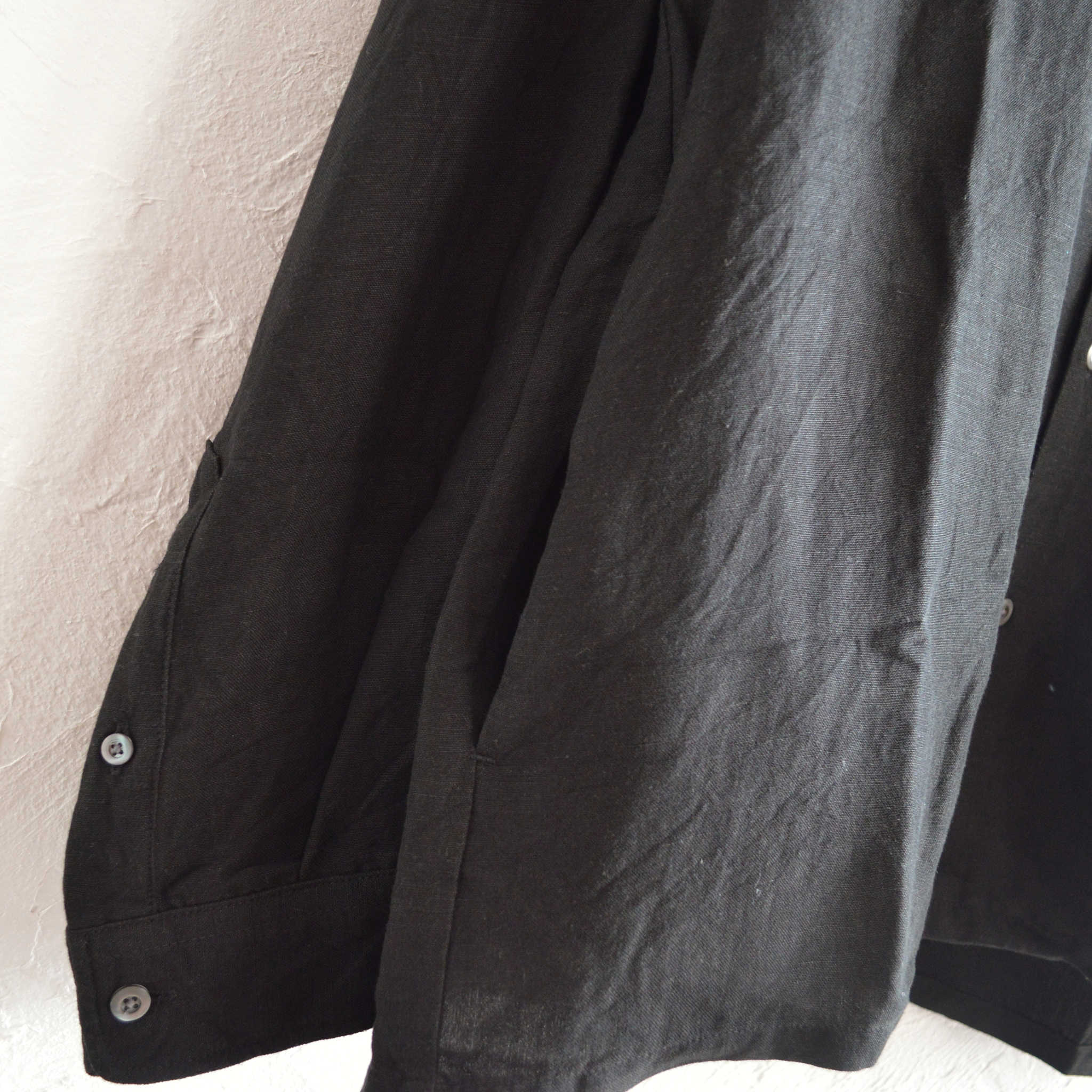 LAMOND ラモンド / OPEN COLLAR LINEN SHIRT オープンカラーリネンシャツ (BLACK ブラック)
