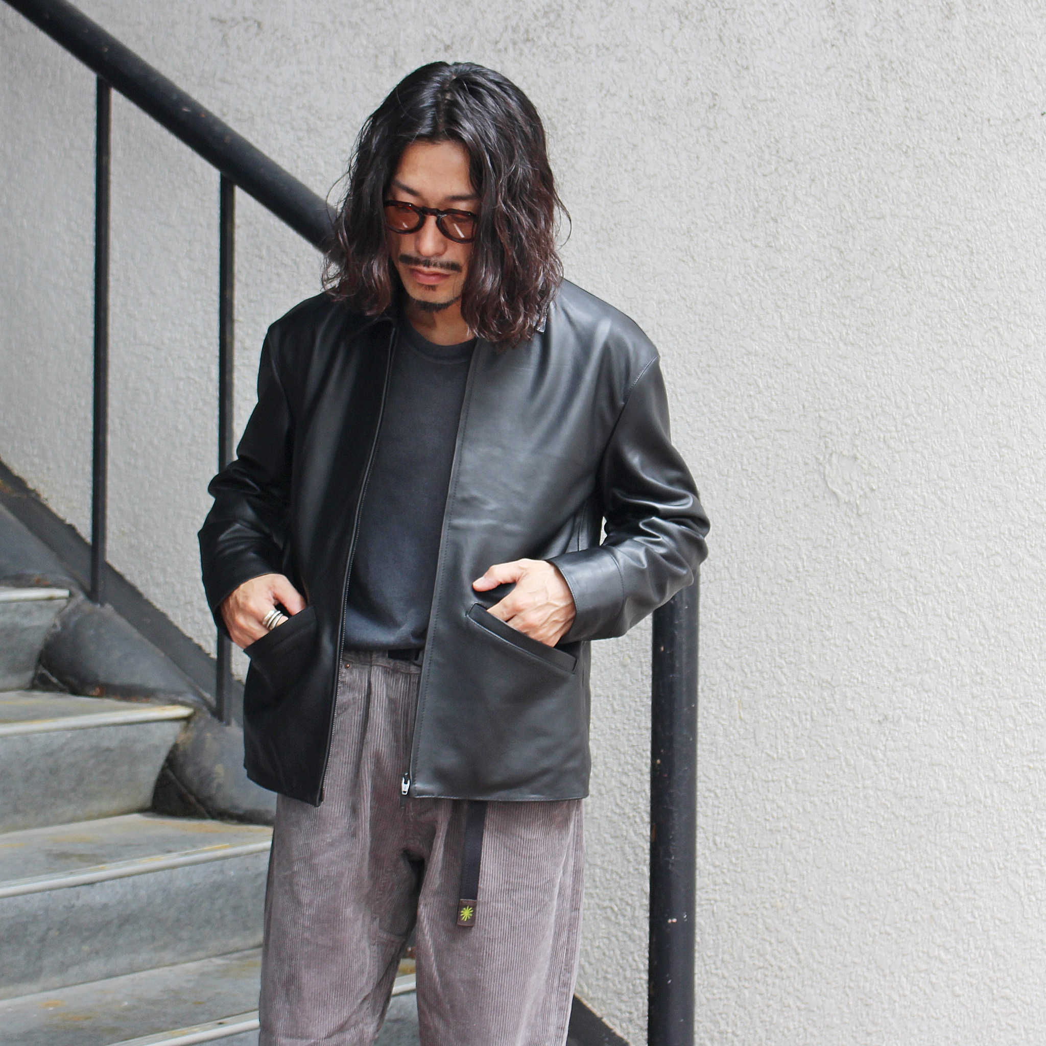 AWESOME LEATHER オーサムレザー / ZIP SHORT JACKET ジップショートジャケット (BLACK ブラック)