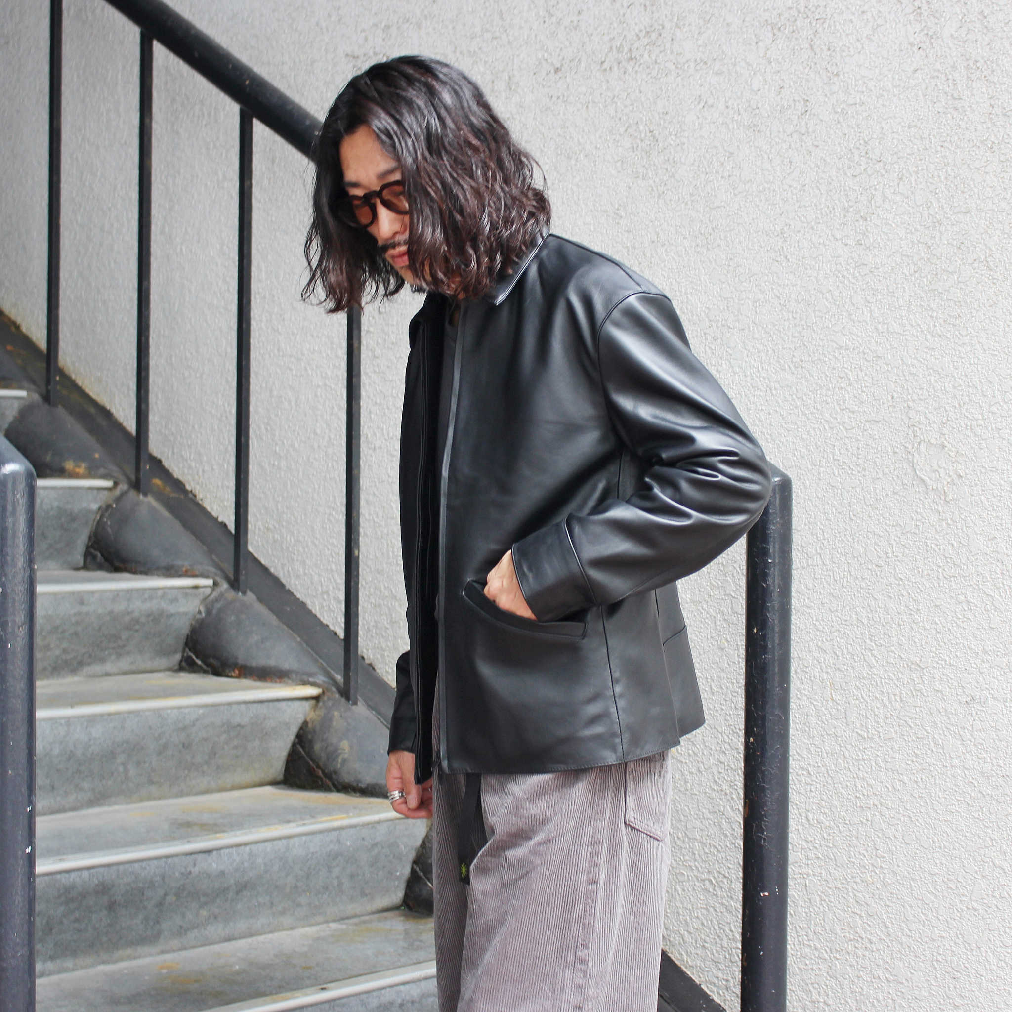 AWESOME LEATHER オーサムレザー / ZIP SHORT JACKET ジップショートジャケット (BLACK ブラック)