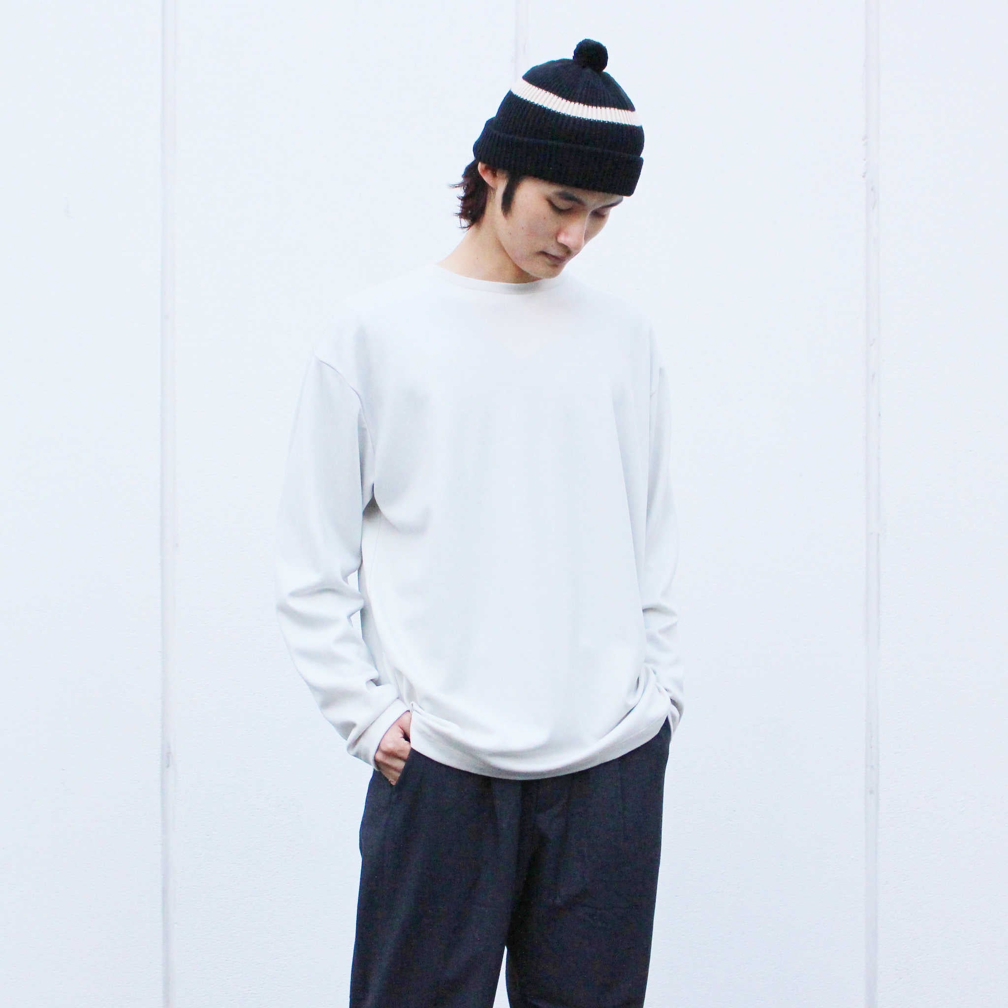 LAMOND ラモンド / LUMINARY MILD WOOL WIDE LONG TEE ルミナリーマイルドウールワイドロングティー (ASH WHITE アッシュホワイト)