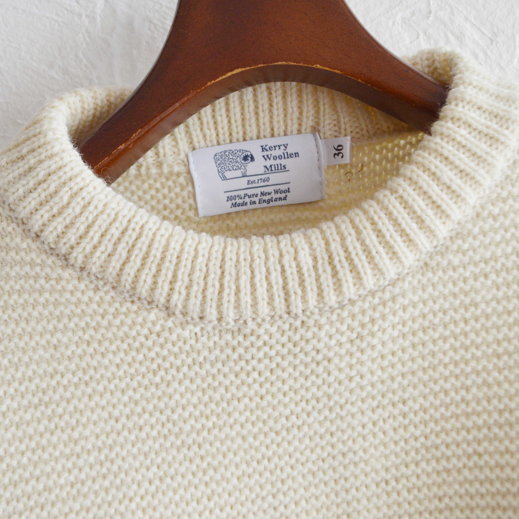 Kerry Woollen Mills ケリーウーレンミルズ / PEARL STITCH DROP SHOULDER CREW NECK SWEATER (PURE ARAN ピュアアラン)