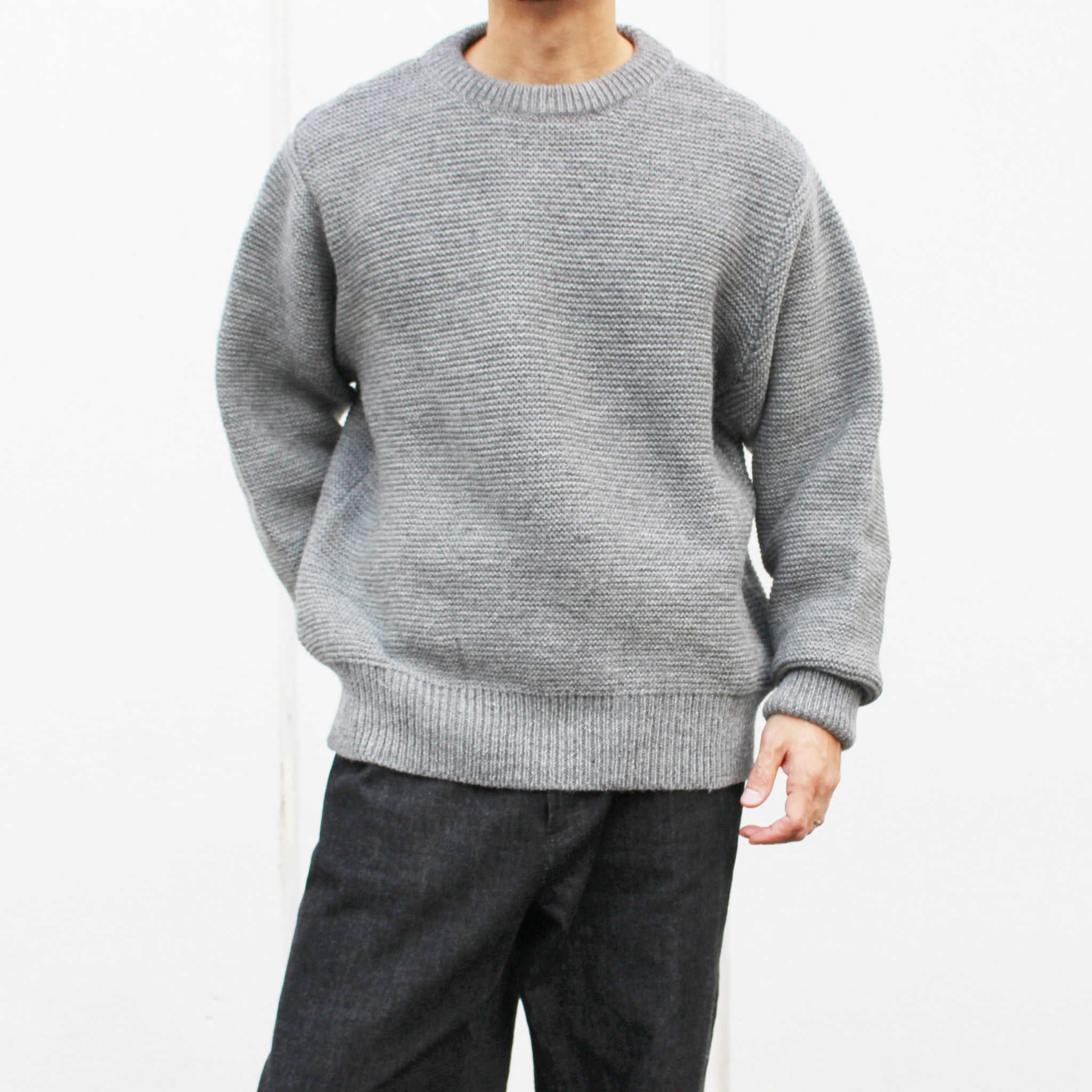 Kerry Woollen Mills ケリーウーレンミルズ / PEARL STITCH DROP SHOULDER CREW NECK SWEATER (STEEL スティール)