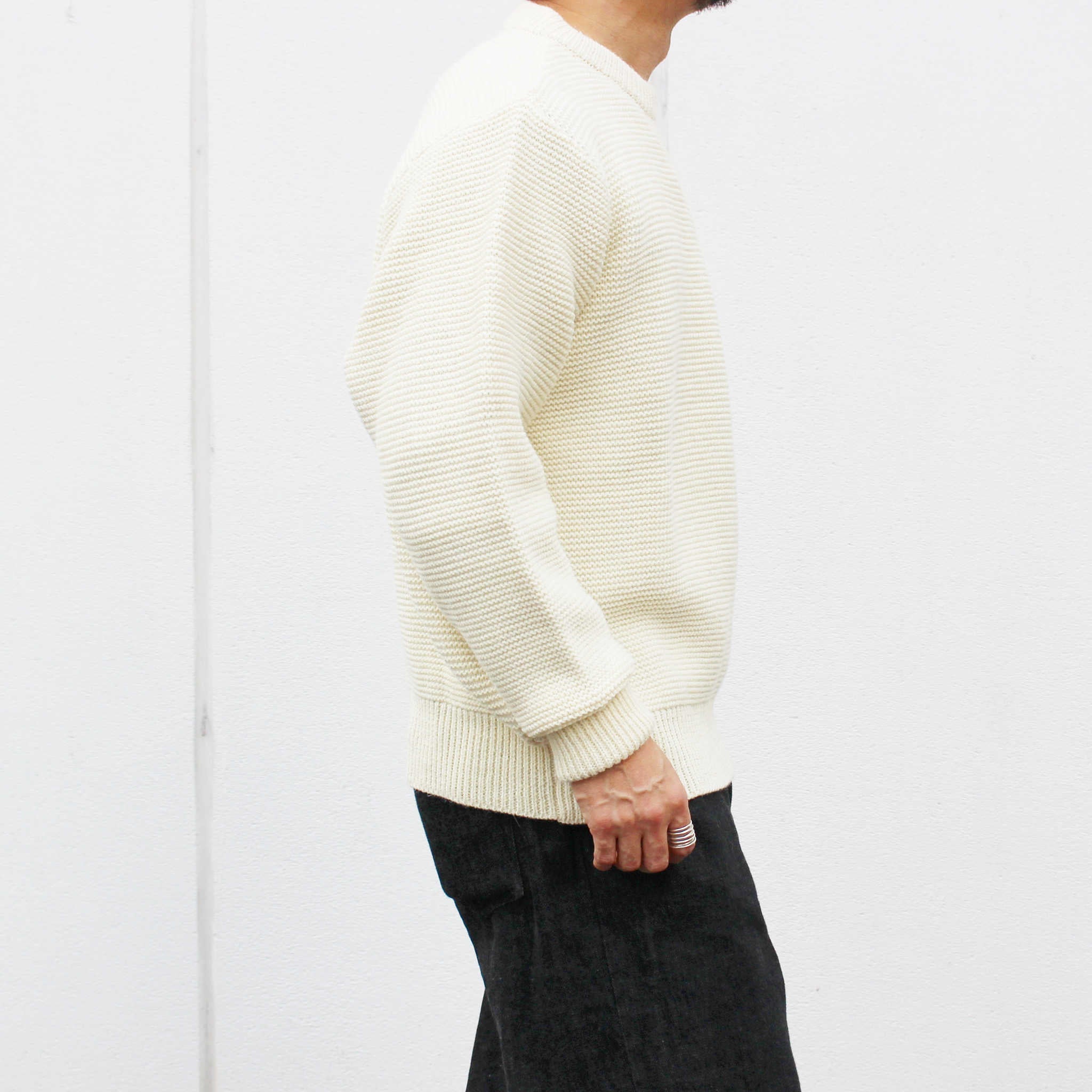 Kerry Woollen Mills ケリーウーレンミルズ / PEARL STITCH DROP SHOULDER CREW NECK SWEATER (PURE ARAN ピュアアラン)
