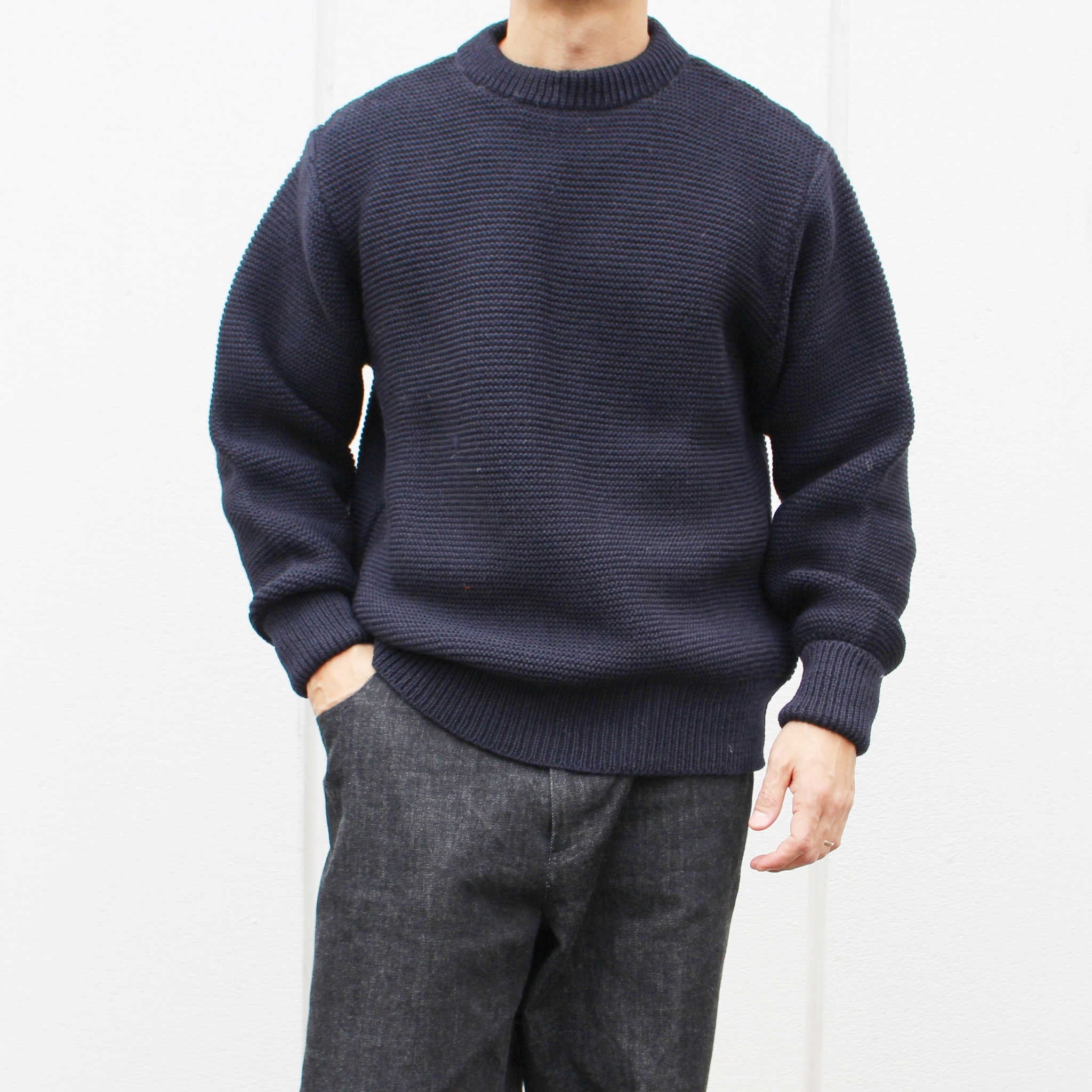 Kerry Woollen Mills ケリーウーレンミルズ / PEARL STITCH DROP SHOULDER CREW NECK SWEATER (MIDNIGHT ミッドナイト)