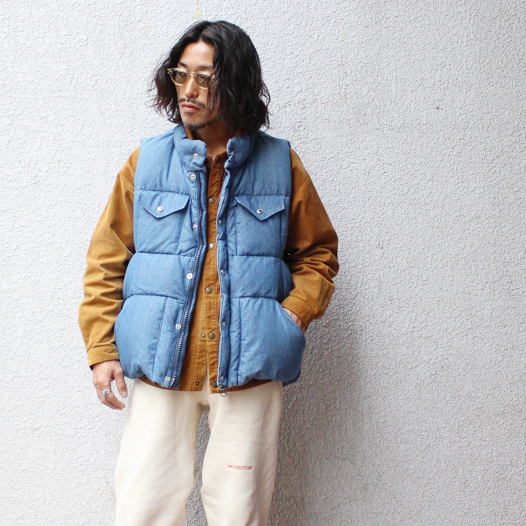 IMPRESTORE インプレストア / Doris | denim down VEST デニムダウンベスト (Denim garment wash デニムガーメントウォッシュ)