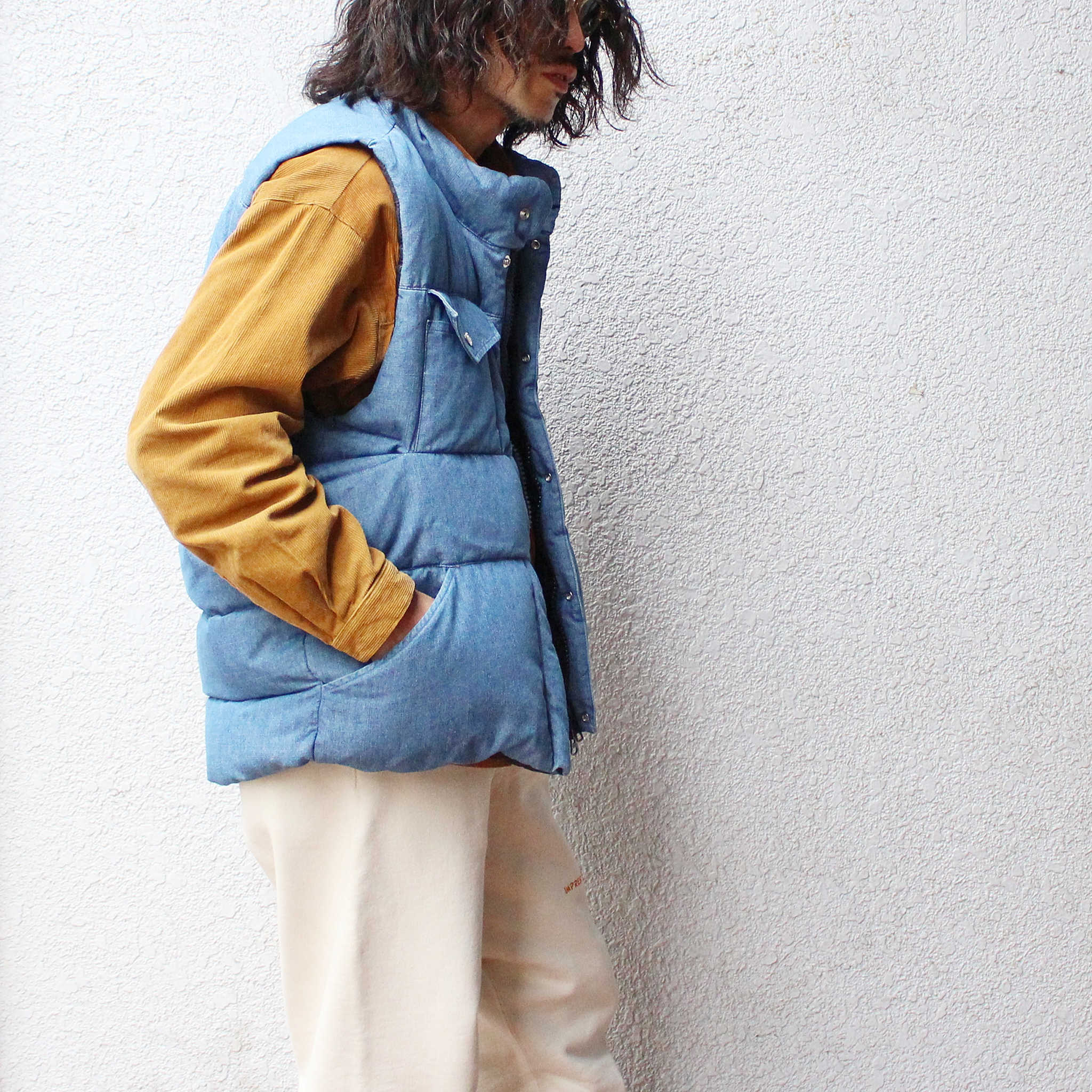 IMPRESTORE インプレストア / Doris | denim down VEST デニムダウンベスト (Denim garment wash デニムガーメントウォッシュ)