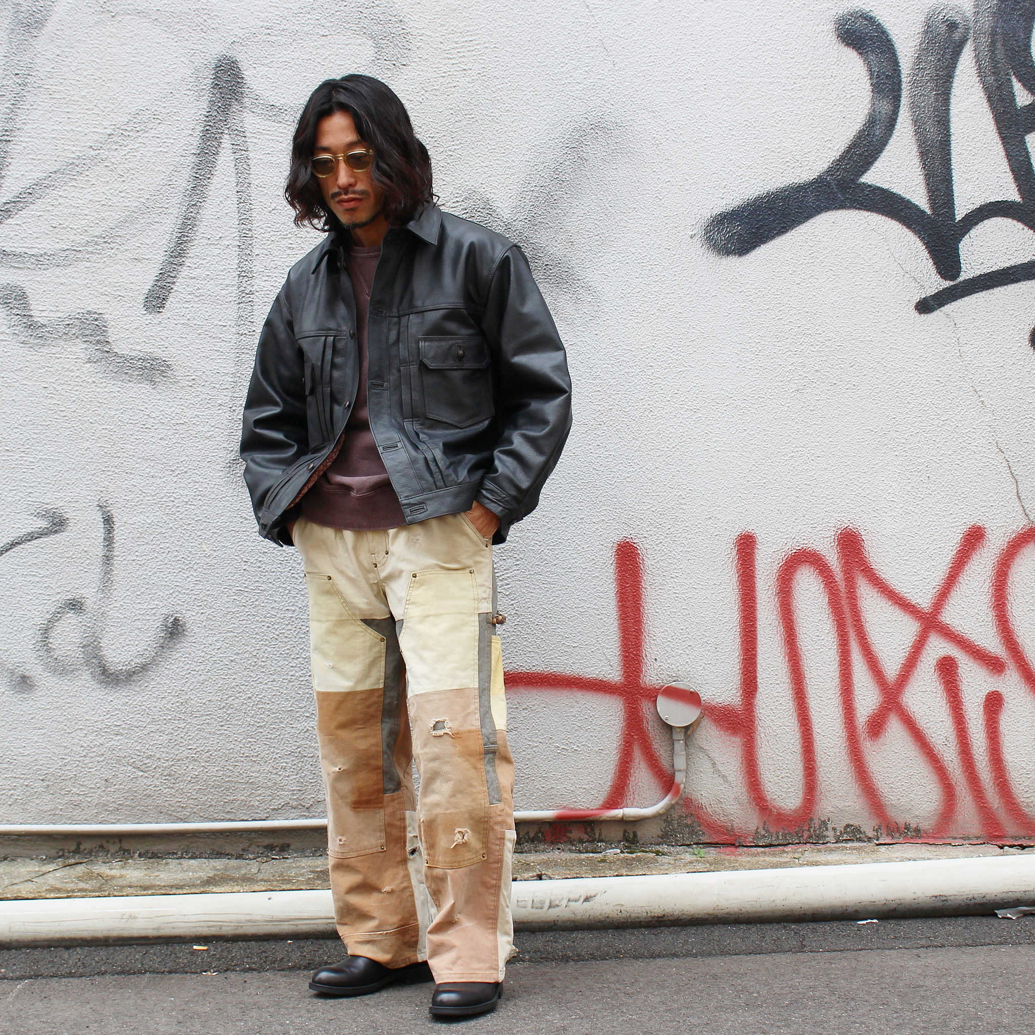 Nasngwam. ナスングワム / DAMAGE DOUBLE KNEE PANTS ダメージダブルニーパンツ Lsize (BROWN ブラウン)