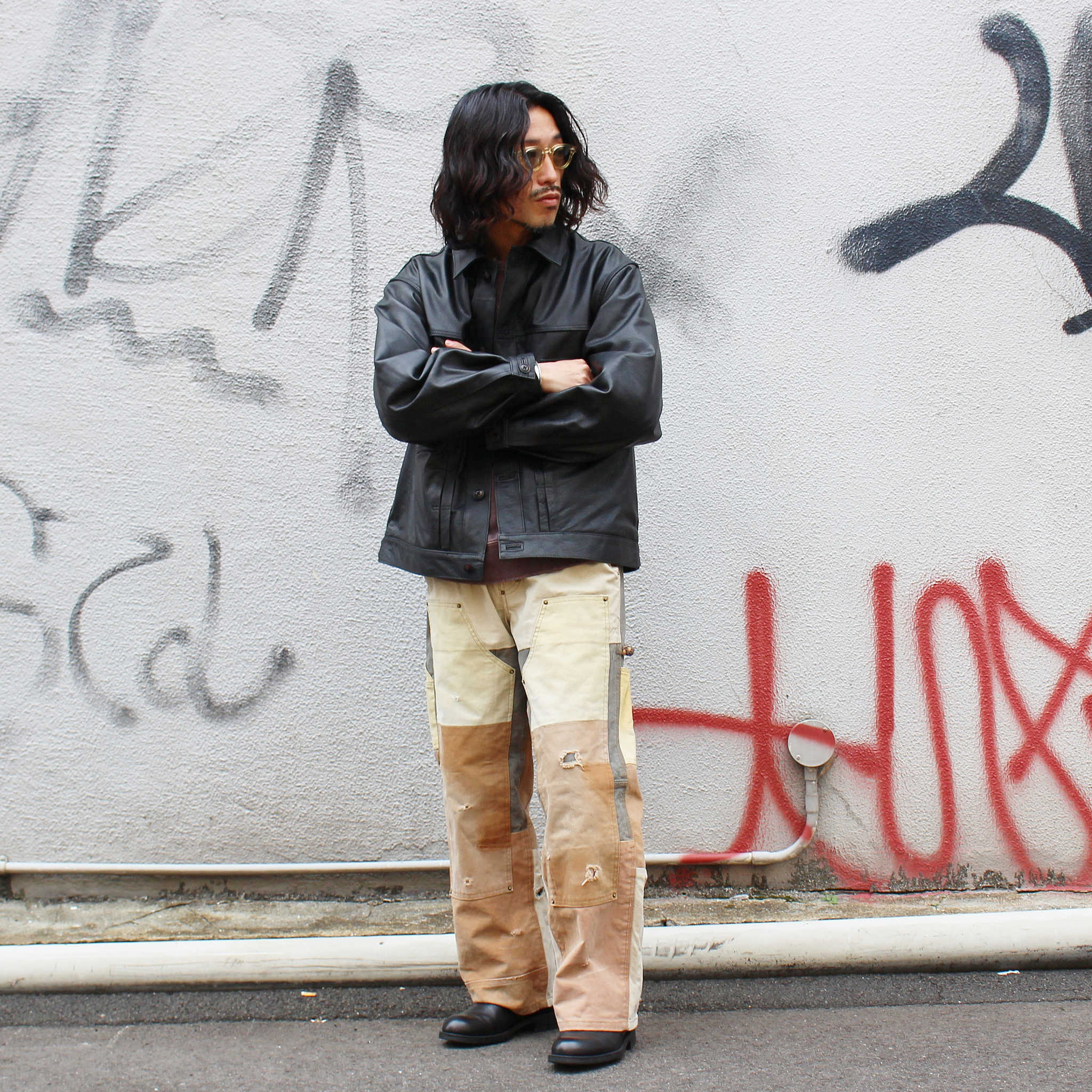 Nasngwam. ナスングワム / DAMAGE DOUBLE KNEE PANTS ダメージダブルニーパンツ Lsize (BROWN ブラウン)