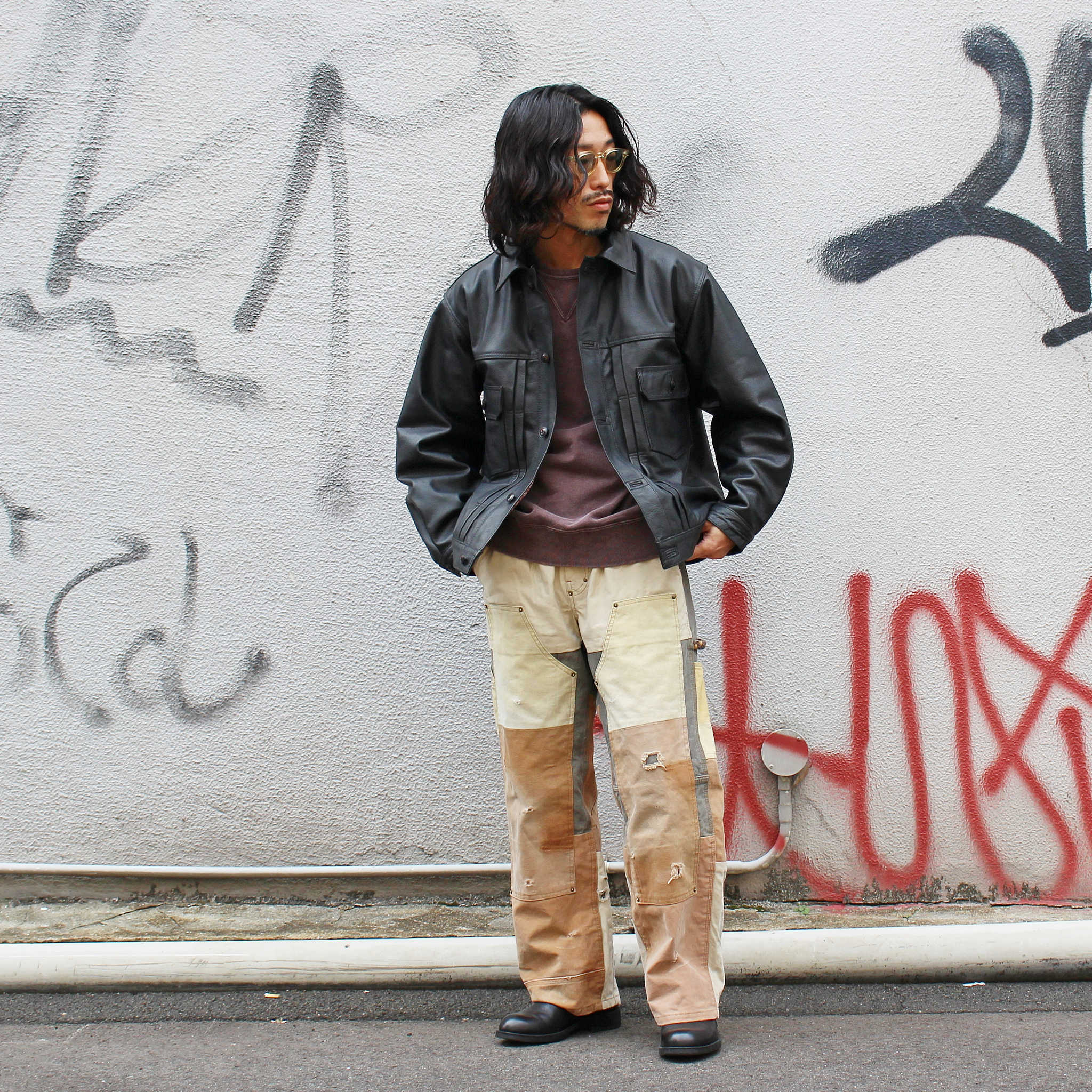 Nasngwam. ナスングワム / DAMAGE DOUBLE KNEE PANTS ダメージダブルニーパンツ Lsize (BROWN ブラウン)