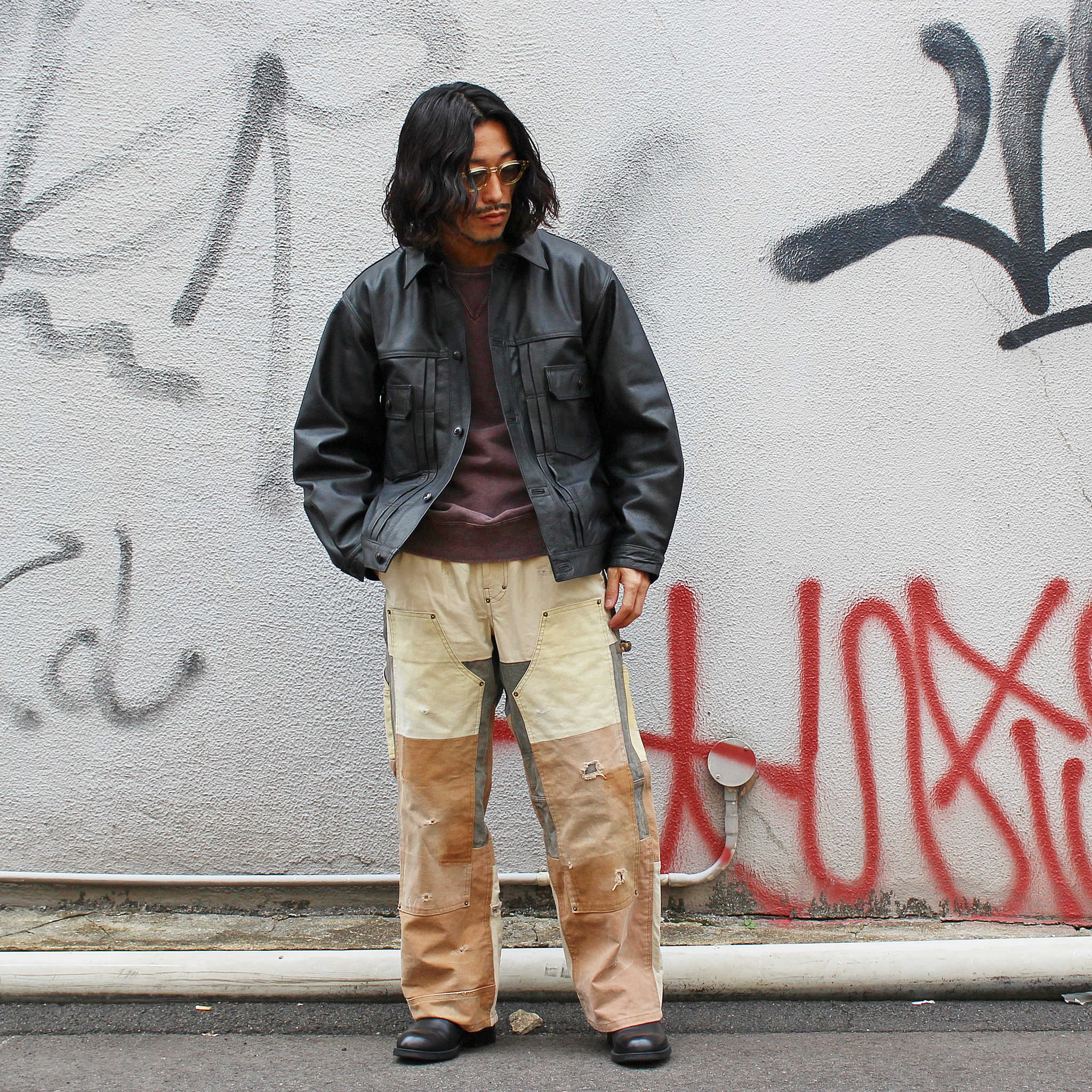 Nasngwam. ナスングワム / DAMAGE DOUBLE KNEE PANTS ダメージダブルニーパンツ Lsize (BROWN ブラウン)
