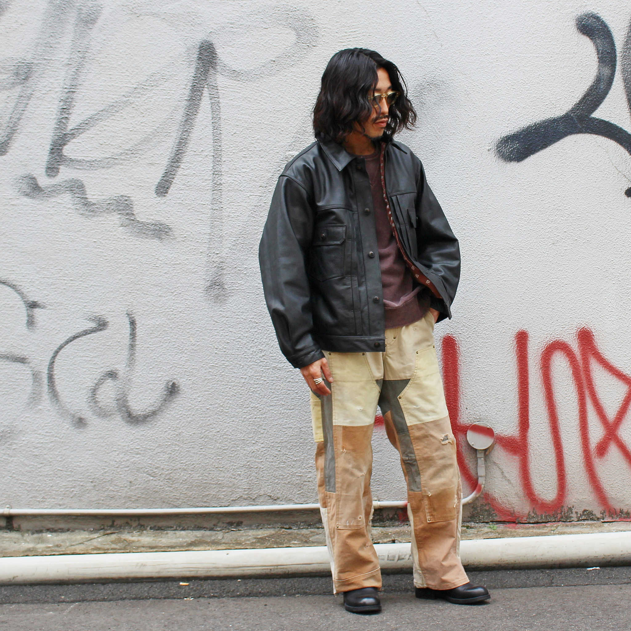 Nasngwam. ナスングワム / DAMAGE DOUBLE KNEE PANTS ダメージダブルニーパンツ Lsize (BROWN ブラウン)
